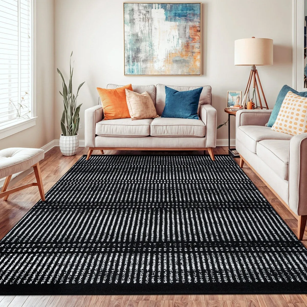 Contemporary Minimalistic Stripe LInes Area Rug