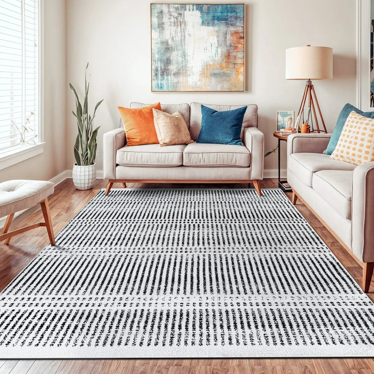 Contemporary Minimalistic Stripe LInes Area Rug