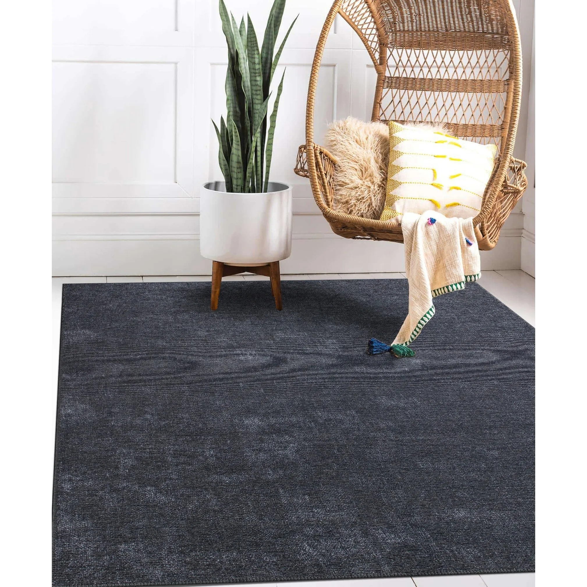 Contemporary Solid Machine Washable Area Rug