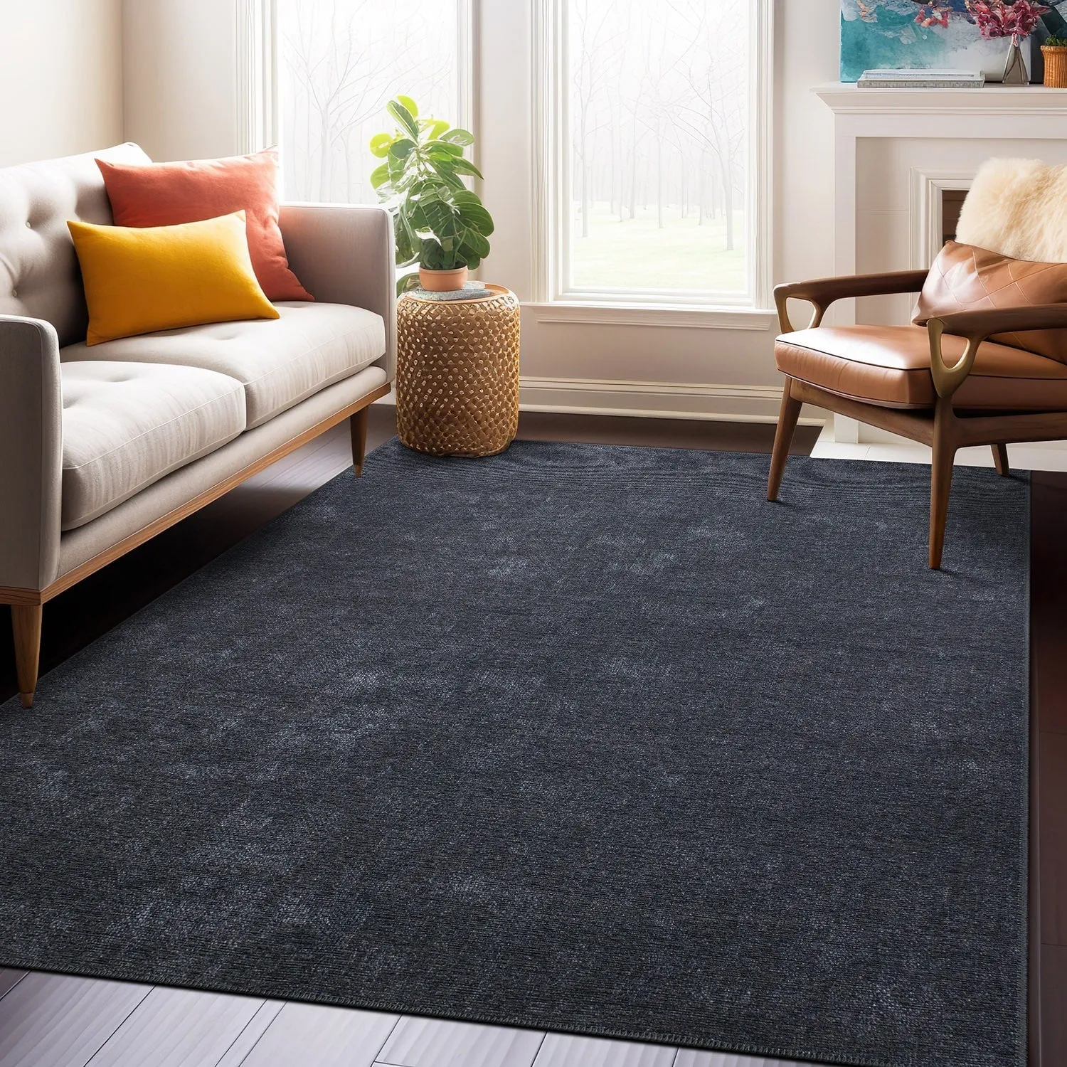 Contemporary Solid Machine Washable Area Rug