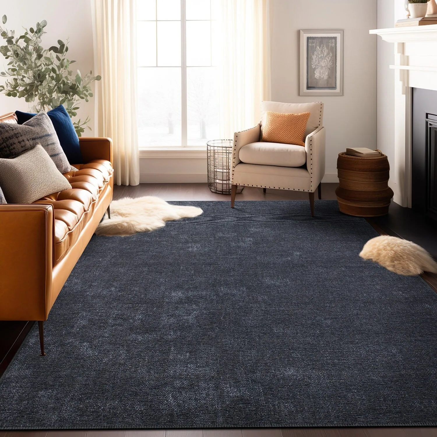 Contemporary Solid Machine Washable Area Rug