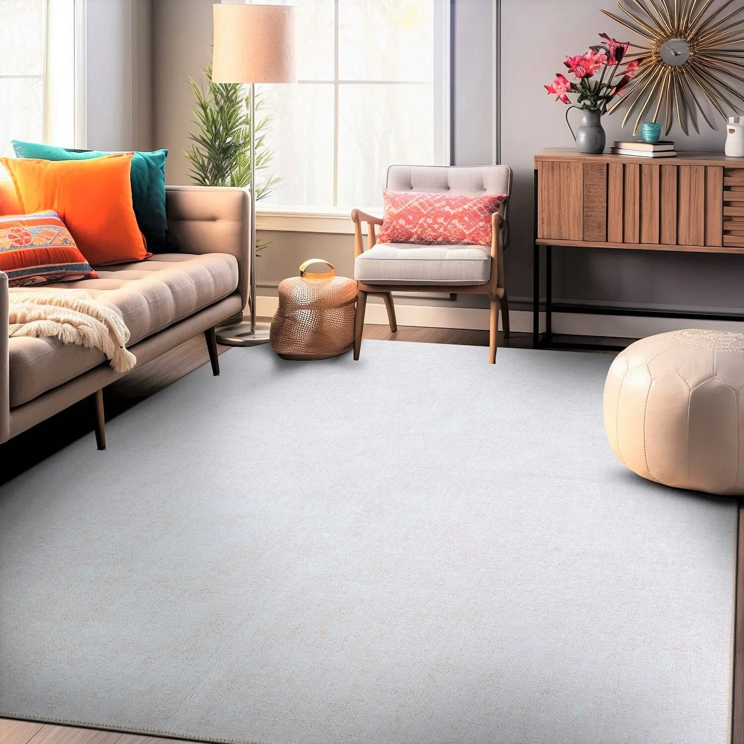 Contemporary Solid Machine Washable Area Rug