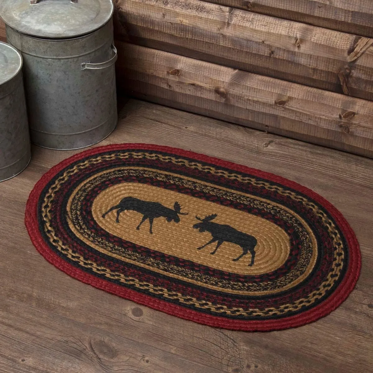Cumberland Stenciled Moose Jute Rug Oval w/ Pad 20x30 - 20 x 30 Oval