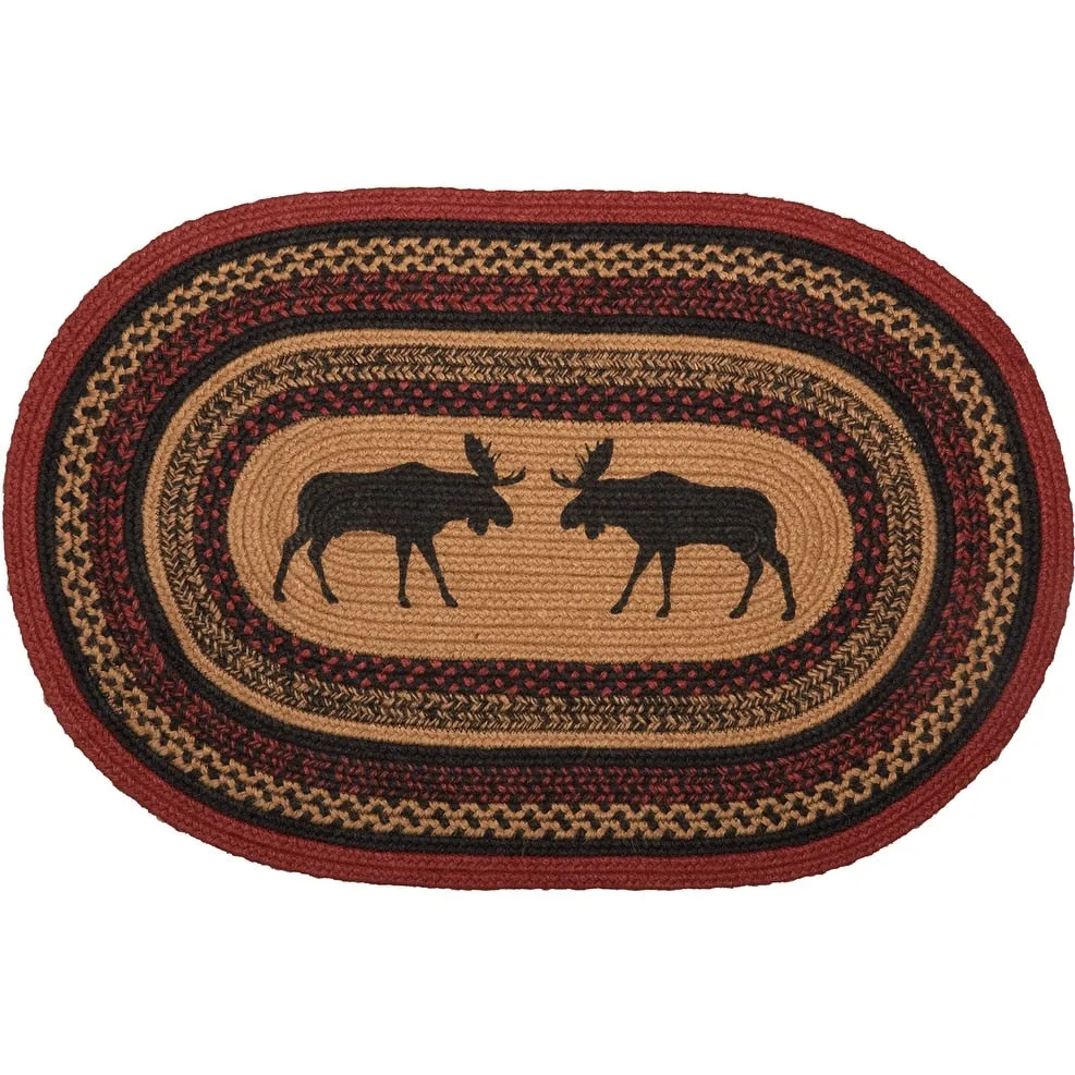 Cumberland Stenciled Moose Jute Rug Oval w/ Pad 20x30 - 20 x 30 Oval