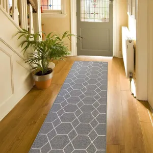Custom Size Hexagon Gray 31 Inch Wide Non-Slip Stair Runner Rug