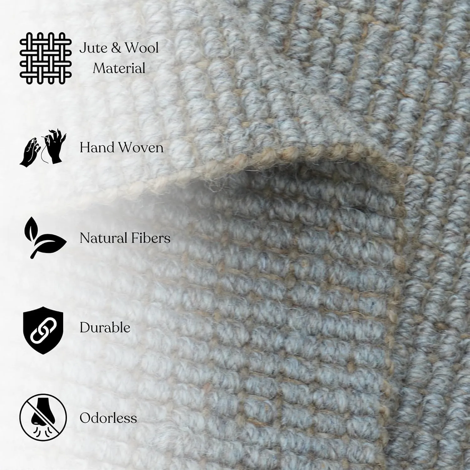 Delara Premium Handwoven Natural Fiber Area Rug. 60% Wool 40% Jute excellent choice in high-traffic areas such as Living rooms