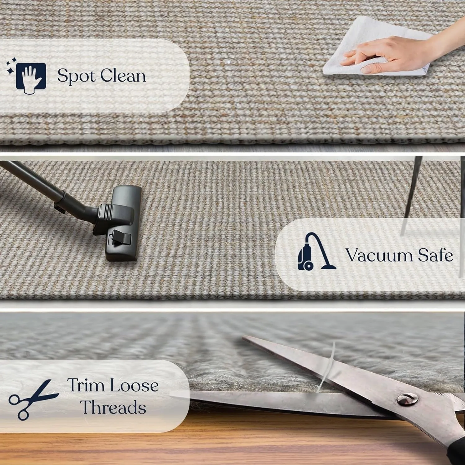 Delara Premium Handwoven Natural Fiber Area Rug. 60% Wool 40% Jute excellent choice in high-traffic areas such as Living rooms