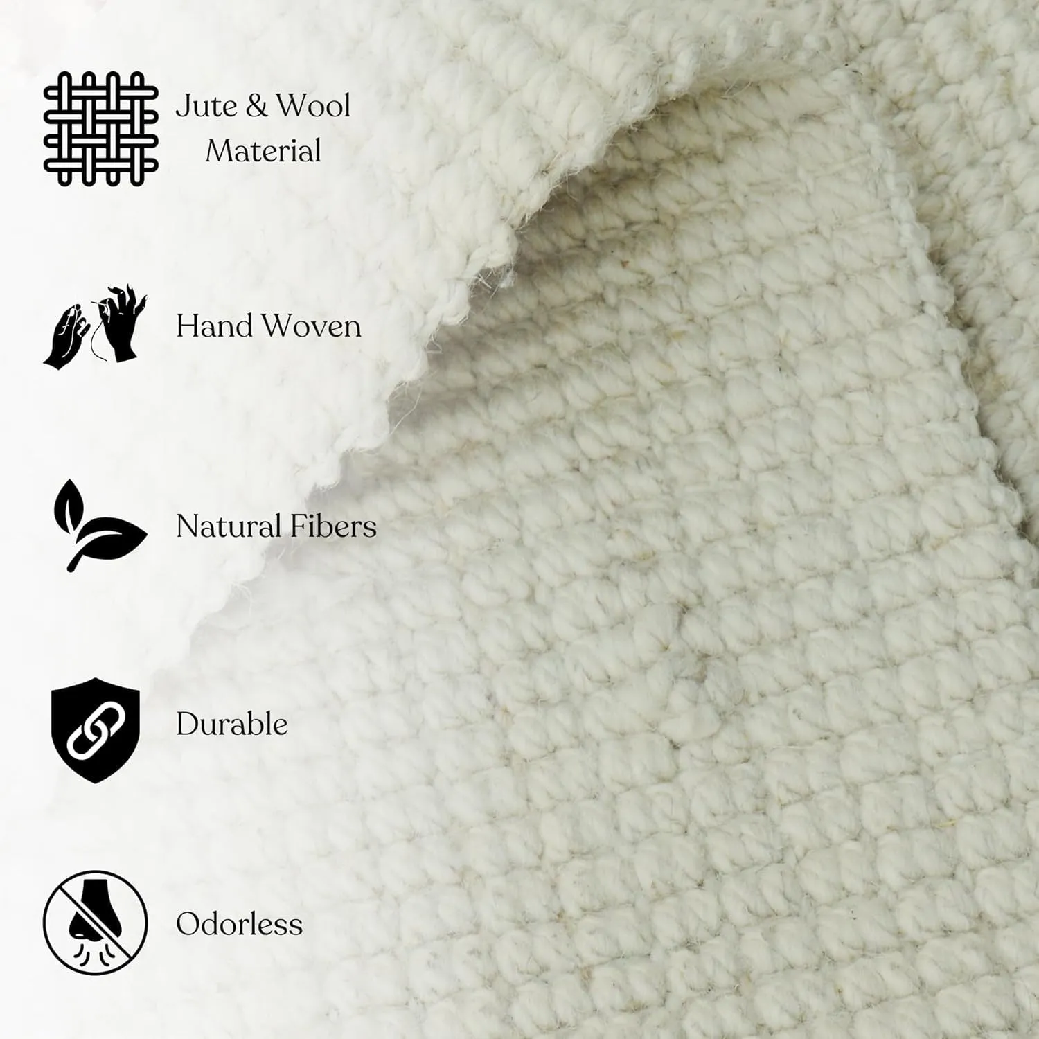 Delara Premium Handwoven Natural Fiber Area Rug. 60% Wool 40% Jute excellent choice in high-traffic areas such as Living rooms