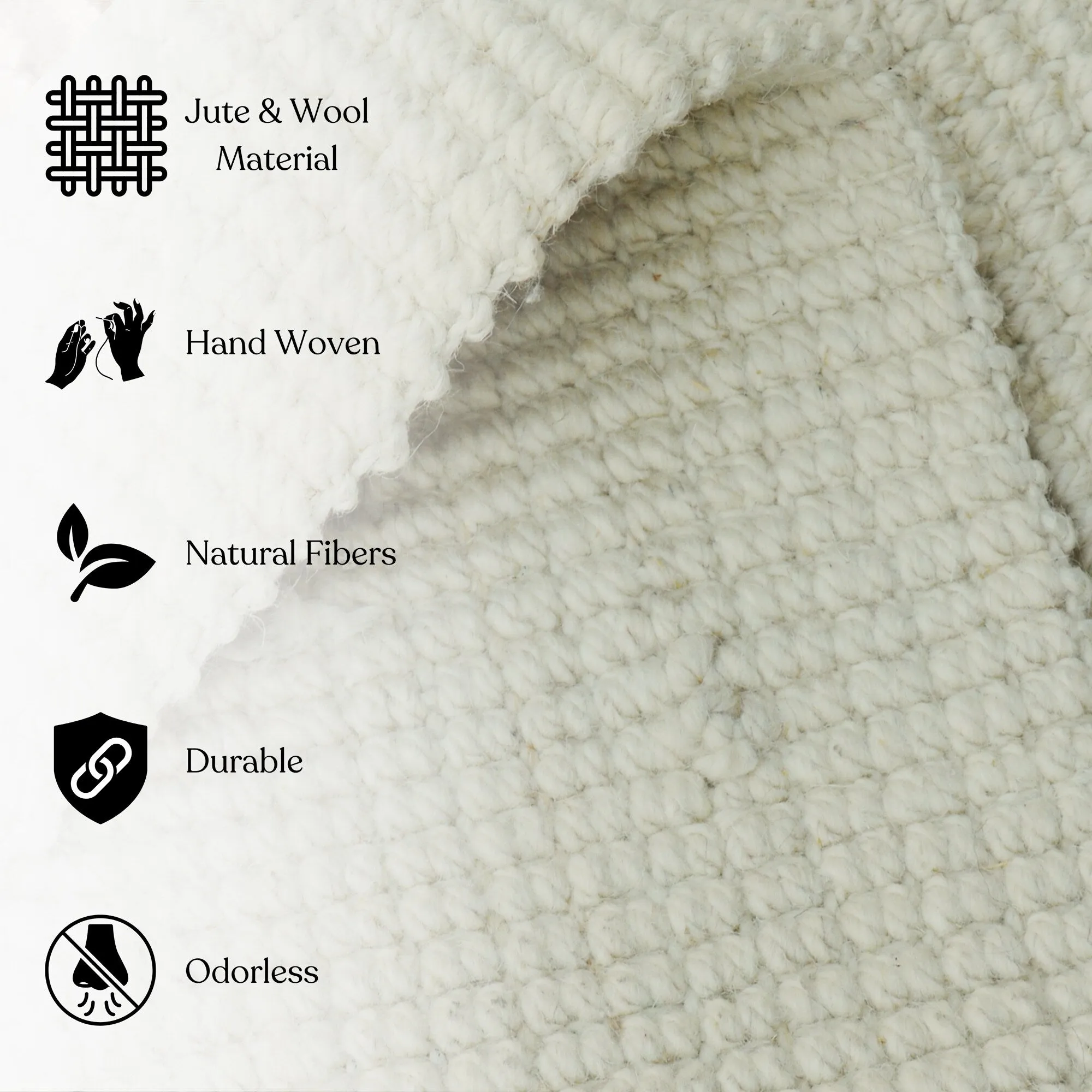 Delara Premium Handwoven Natural Fiber Area Rug. 60% Wool 40% Jute excellent choice in high-traffic areas such as Living rooms