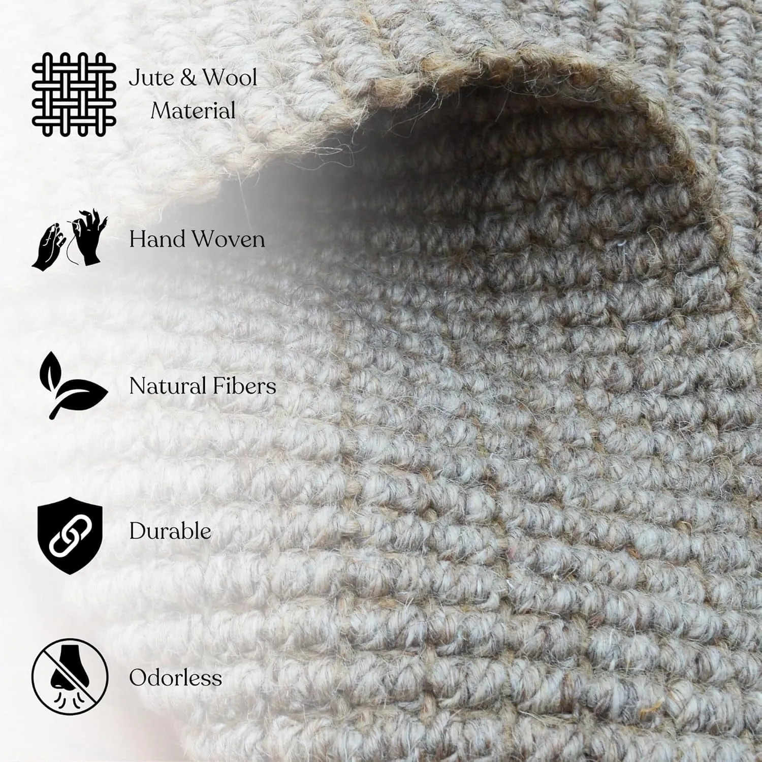 Delara Premium Handwoven Natural Fiber Area Rug. 60% Wool 40% Jute excellent choice in high-traffic areas such as Living rooms