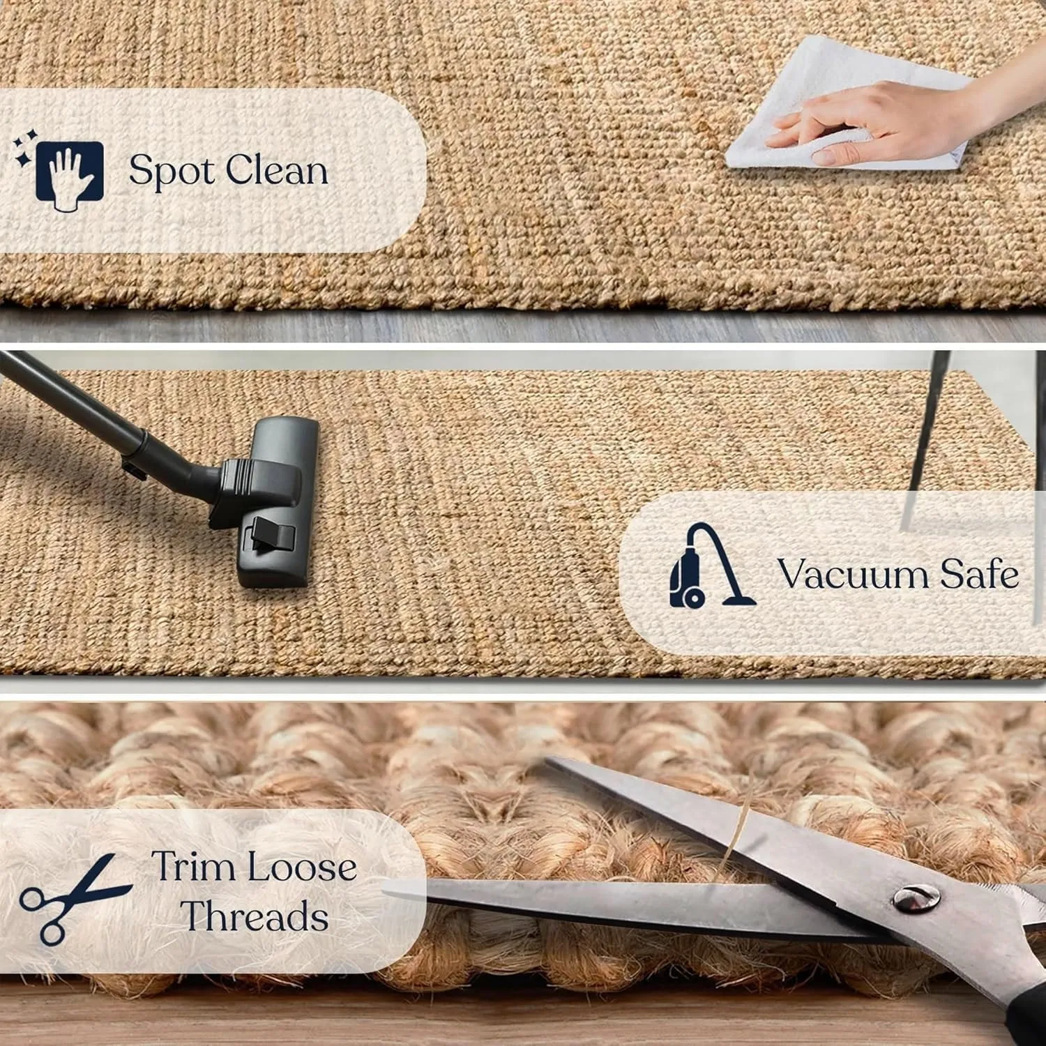 Delara Premium Handwoven Natural Fiber Area Rug Boucle 100% Jute excellent choice in high-traffic areas such as Living rooms