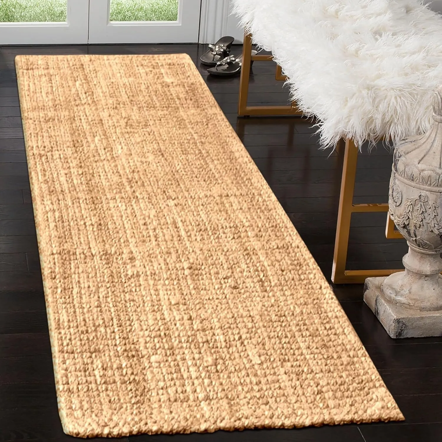 Delara Premium Handwoven Natural Fiber Area Rug Boucle 100% Jute excellent choice in high-traffic areas such as Living rooms