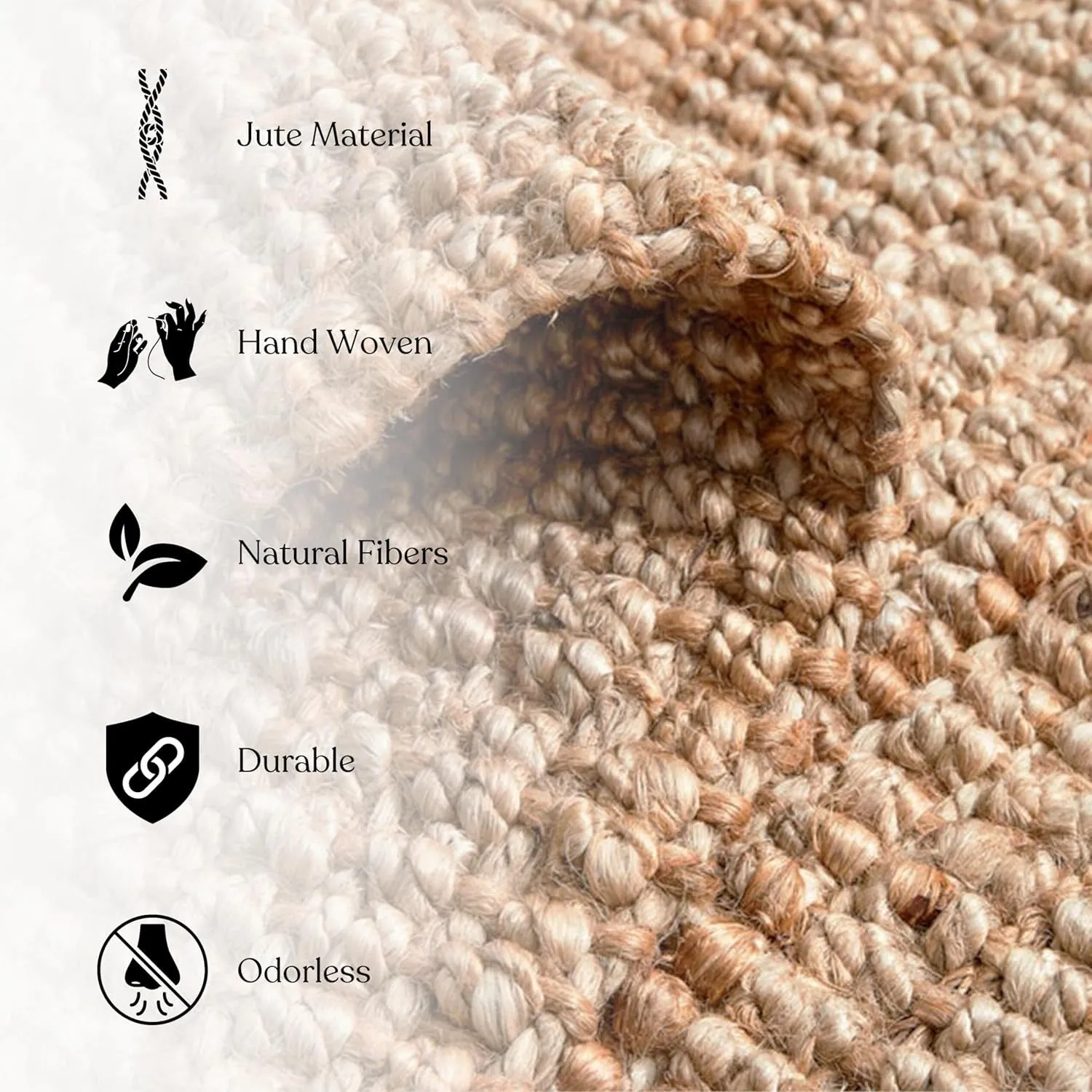 Delara Premium Handwoven Natural Fiber Area Rug Boucle 100% Jute excellent choice in high-traffic areas such as Living rooms