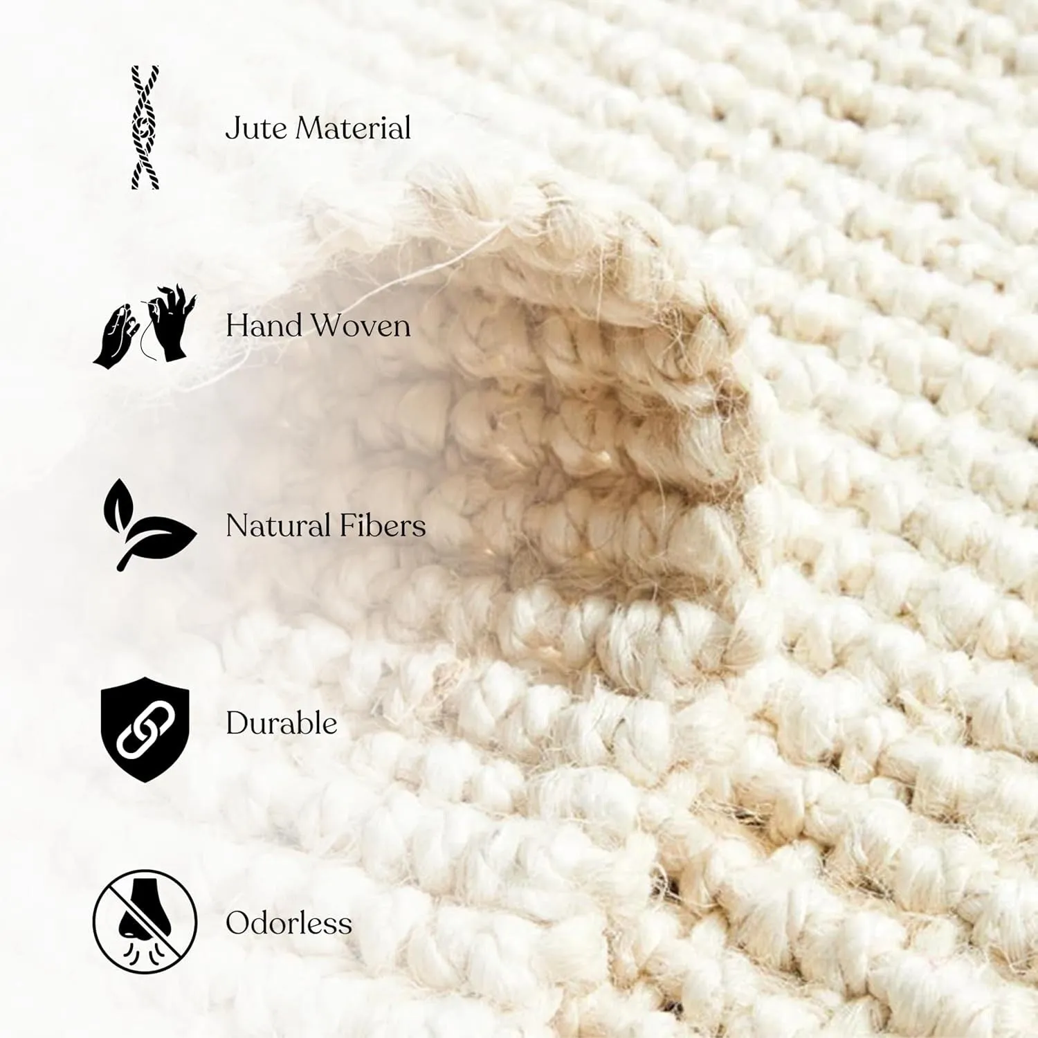 Delara Premium Handwoven Natural Fiber Area Rug Boucle 100% Jute excellent choice in high-traffic areas such as Living rooms