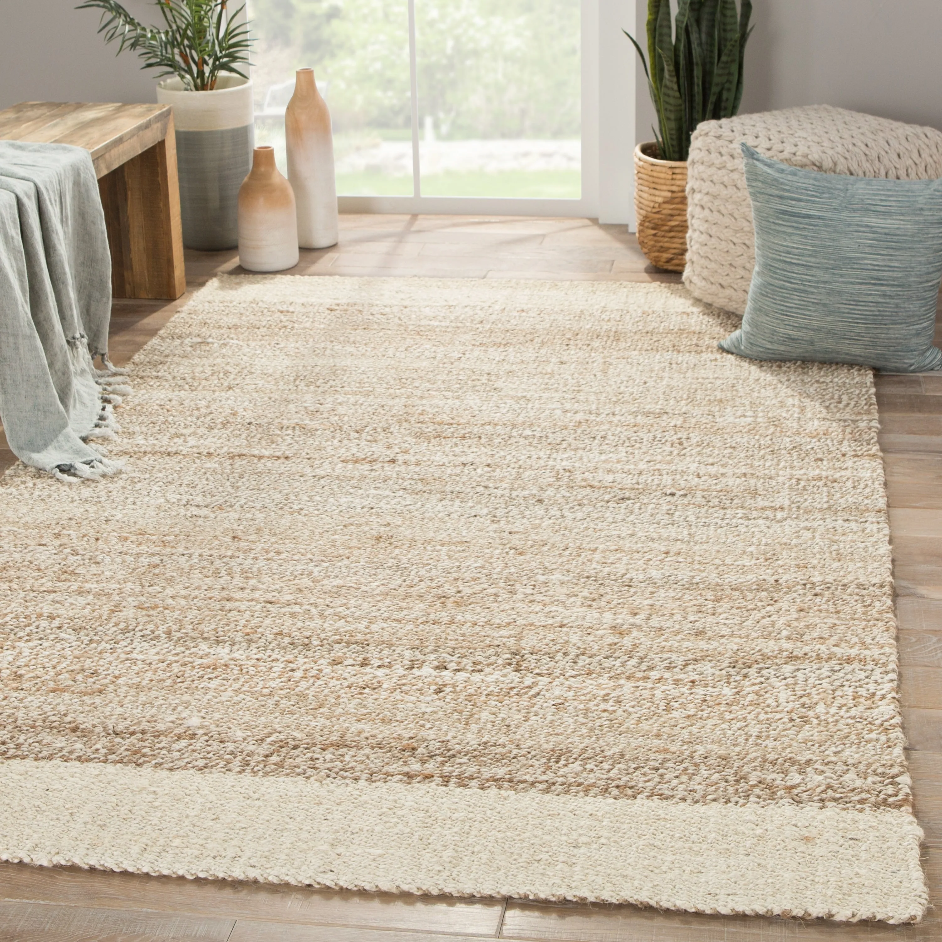 Delphin Natural Bordered Area Rug