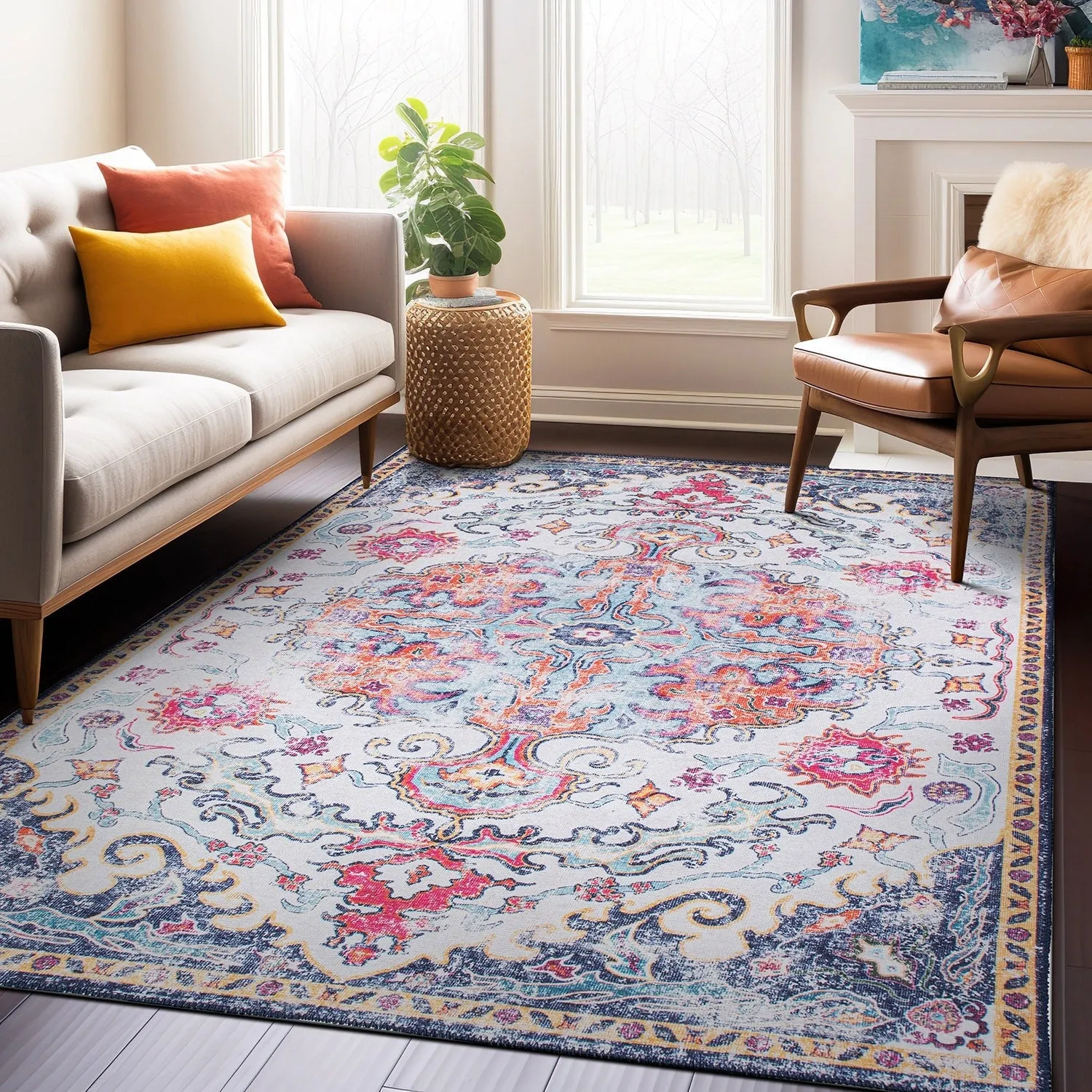 Distressed Bohemian Machine Washable Area Rug