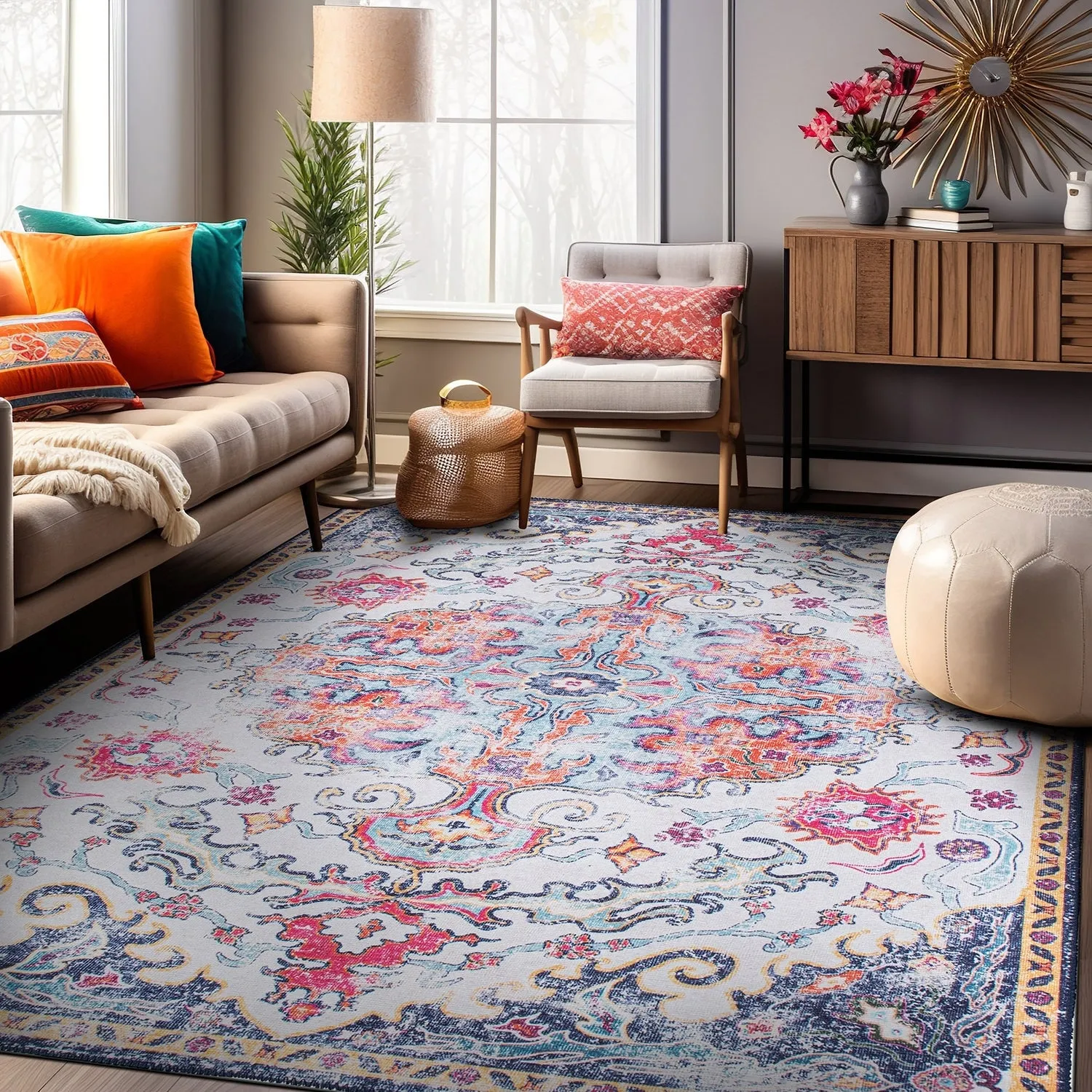 Distressed Bohemian Machine Washable Area Rug