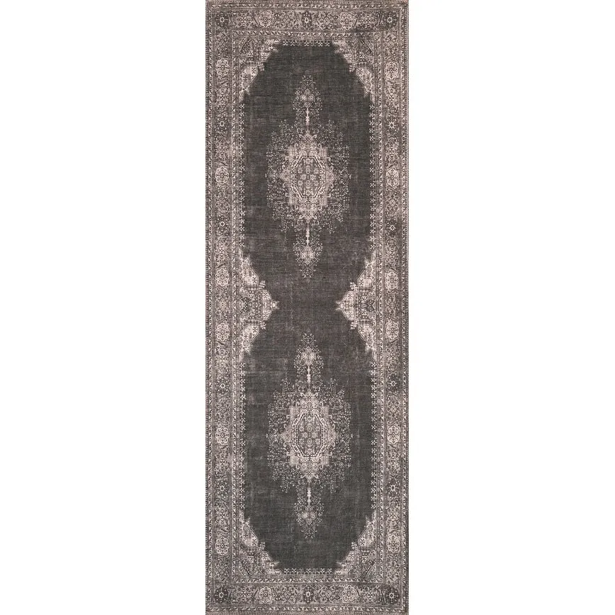 Domani Grove Machine Washable Distressed Grey Medallion Area Rug