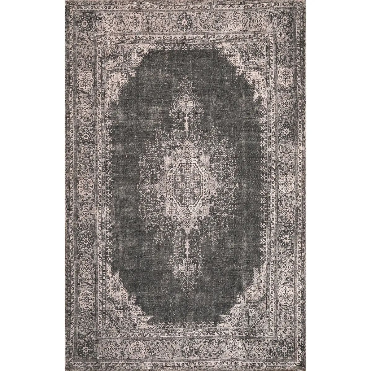 Domani Grove Machine Washable Distressed Grey Medallion Area Rug