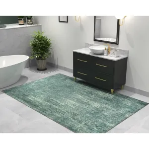 Domani Grove Machine Washable Distressed in Teal Area Rug
