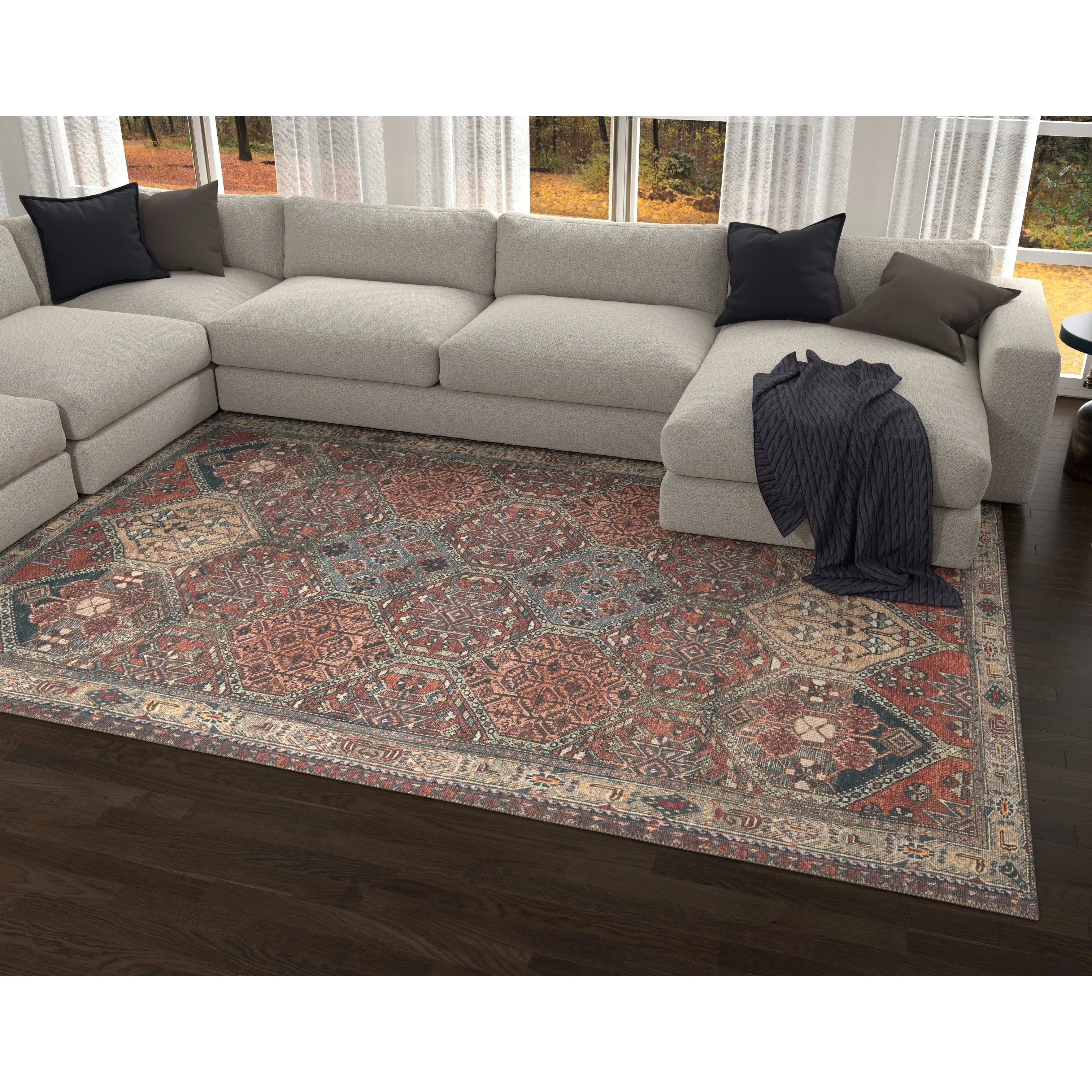 Domani Grove Machine Washable Persian Medallion Area Rug