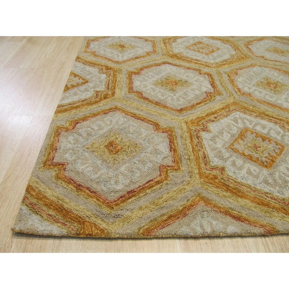 EORC Hand-Tufted Wool Geometric Rug | Elegant Gold Area Rug for Living - 5' x 8'