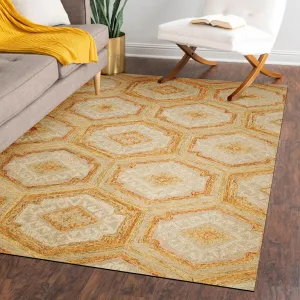 EORC Hand-Tufted Wool Geometric Rug | Elegant Gold Area Rug for Living - 5' x 8'