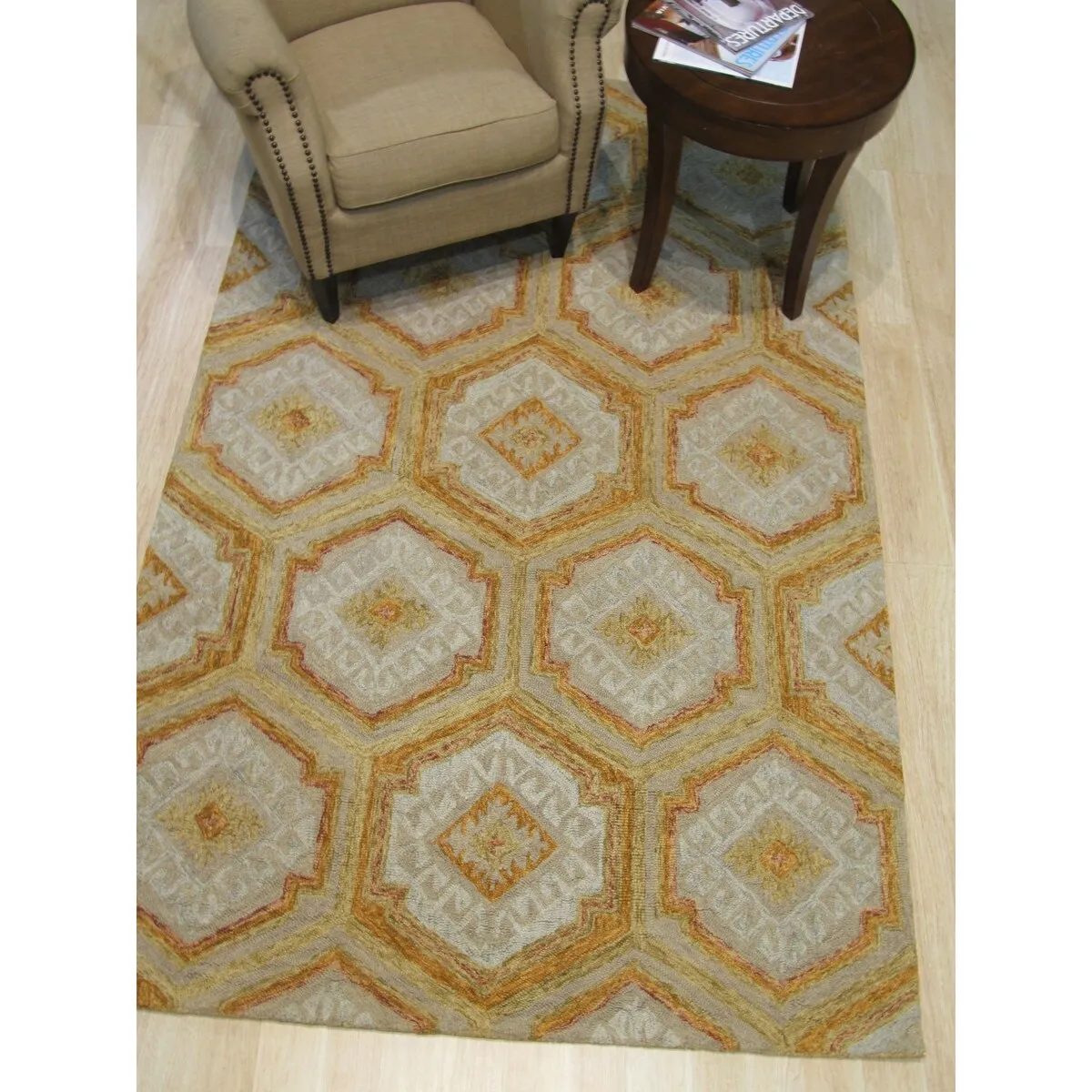 EORC Hand-Tufted Wool Geometric Rug | Elegant Gold Area Rug for Living - 5' x 8'