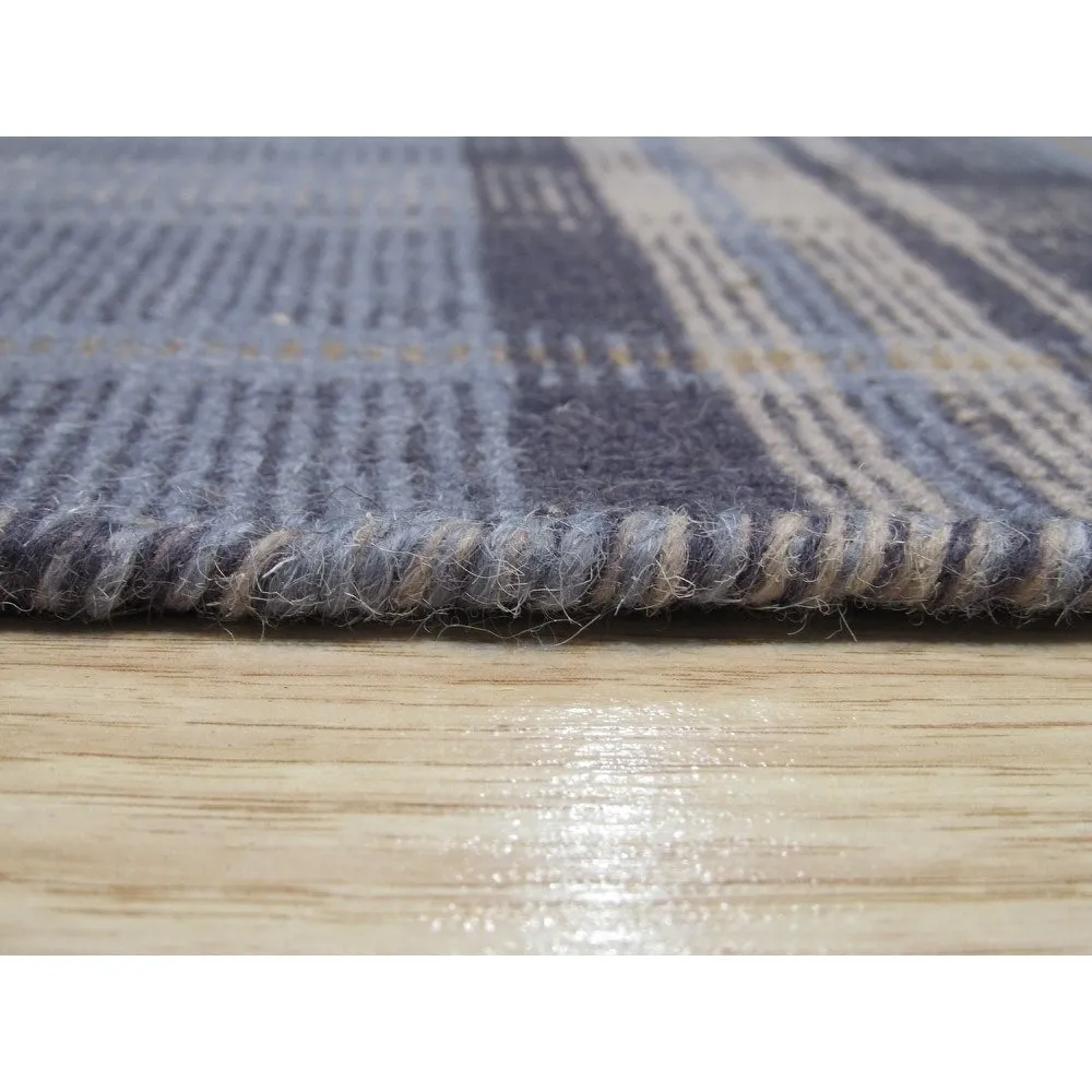 EORC Handmade Wool Plaid Rug | Stylish Blue Area Rug for Living Room. Bedroom. Office. & Home Dcor | Durable & Trendy Design