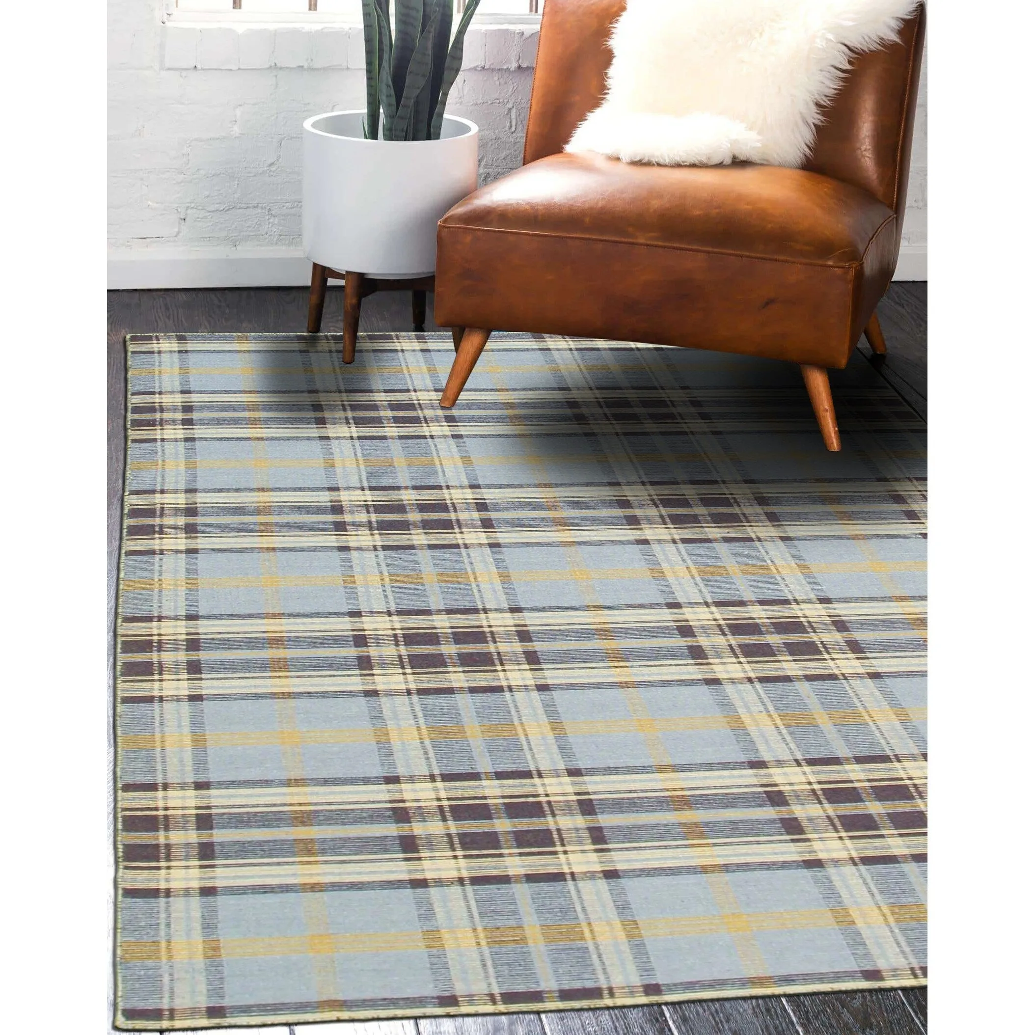 EORC Handmade Wool Plaid Rug | Stylish Blue Area Rug for Living Room. Bedroom. Office. & Home Dcor | Durable & Trendy Design