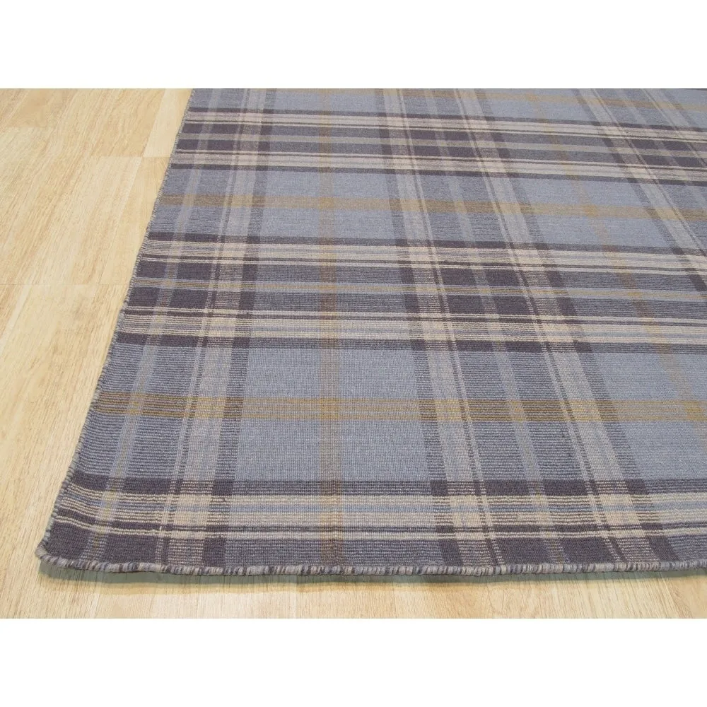 EORC Handmade Wool Plaid Rug | Stylish Blue Area Rug for Living Room. Bedroom. Office. & Home Dcor | Durable & Trendy Design