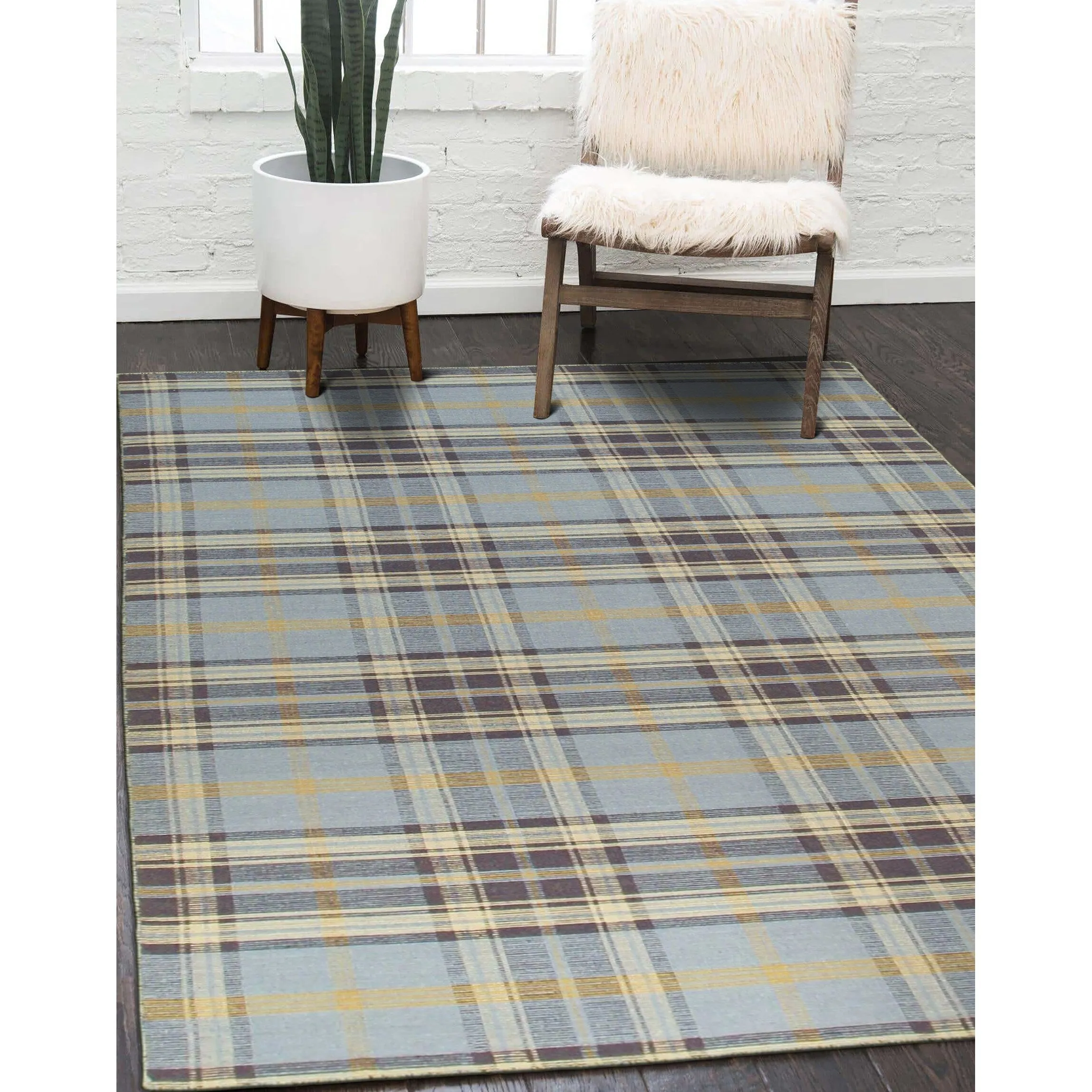 EORC Handmade Wool Plaid Rug | Stylish Blue Area Rug for Living Room. Bedroom. Office. & Home Dcor | Durable & Trendy Design