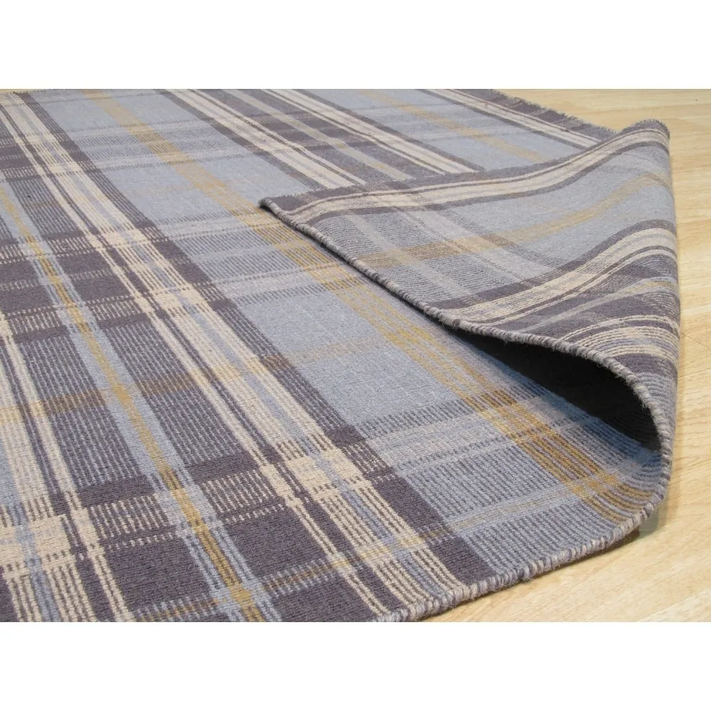 EORC Handmade Wool Plaid Rug | Stylish Blue Area Rug for Living Room. Bedroom. Office. & Home Dcor | Durable & Trendy Design