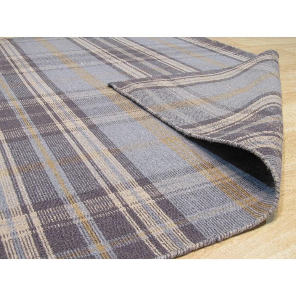 EORC Handmade Wool Plaid Rug | Stylish Blue Area Rug for Living Room. Bedroom. Office. & Home Dcor | Durable & Trendy Design