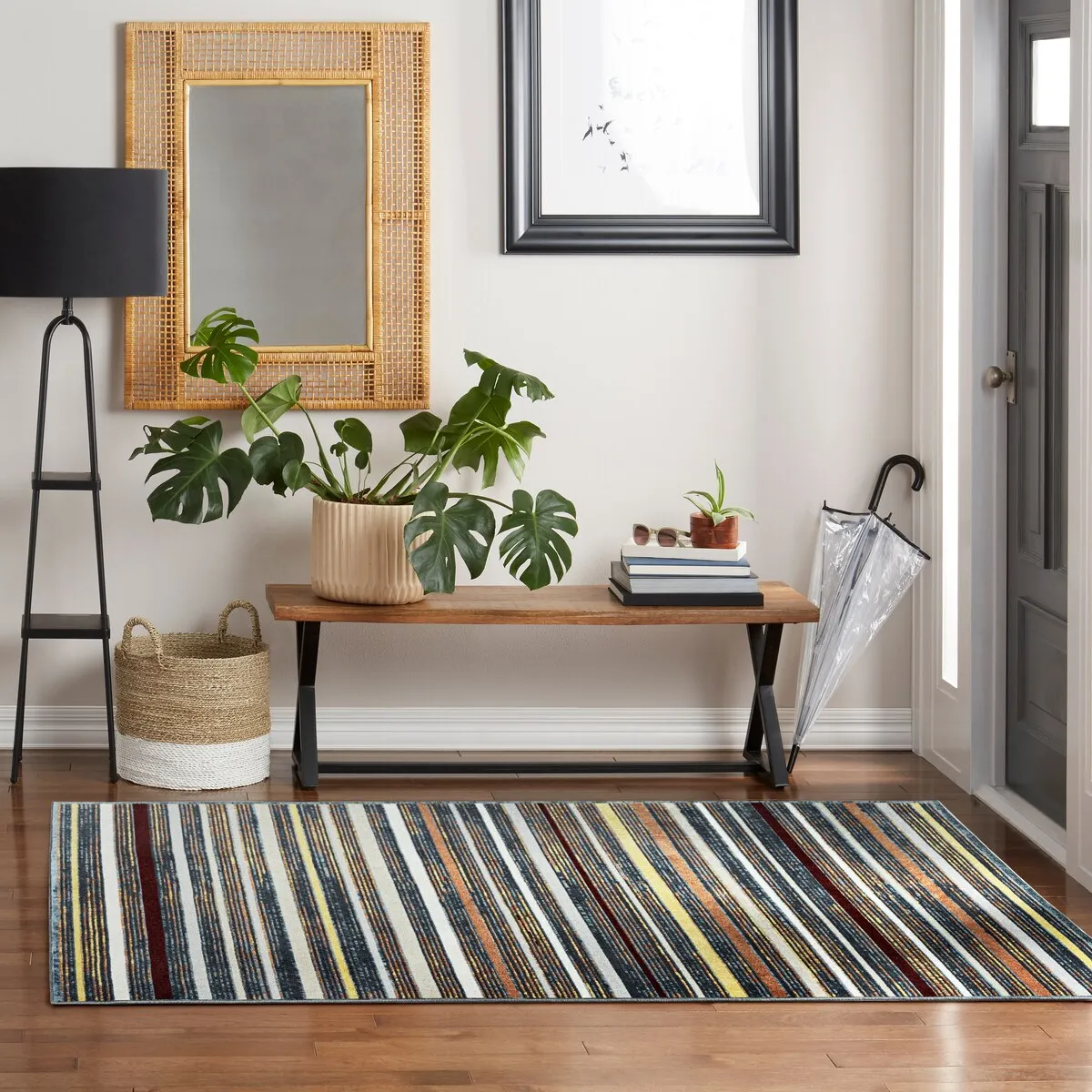 Everwash Treasure Striped Modern Machine Washable Area Rug