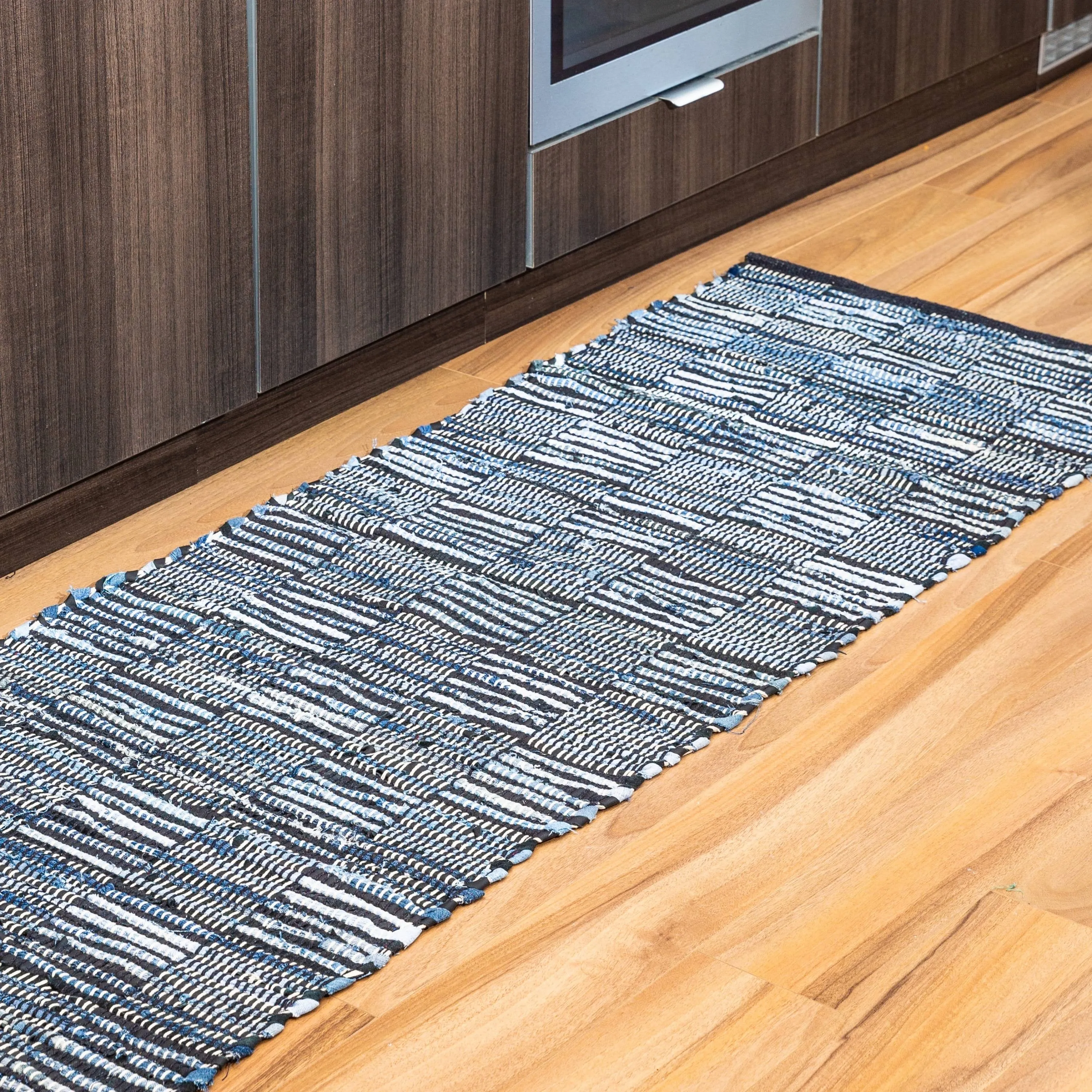 Fabstyles Denim Leather Checkerboard Handmade Area Rag Rug