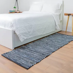 Fabstyles Denim Leather Checkerboard Handmade Area Rag Rug