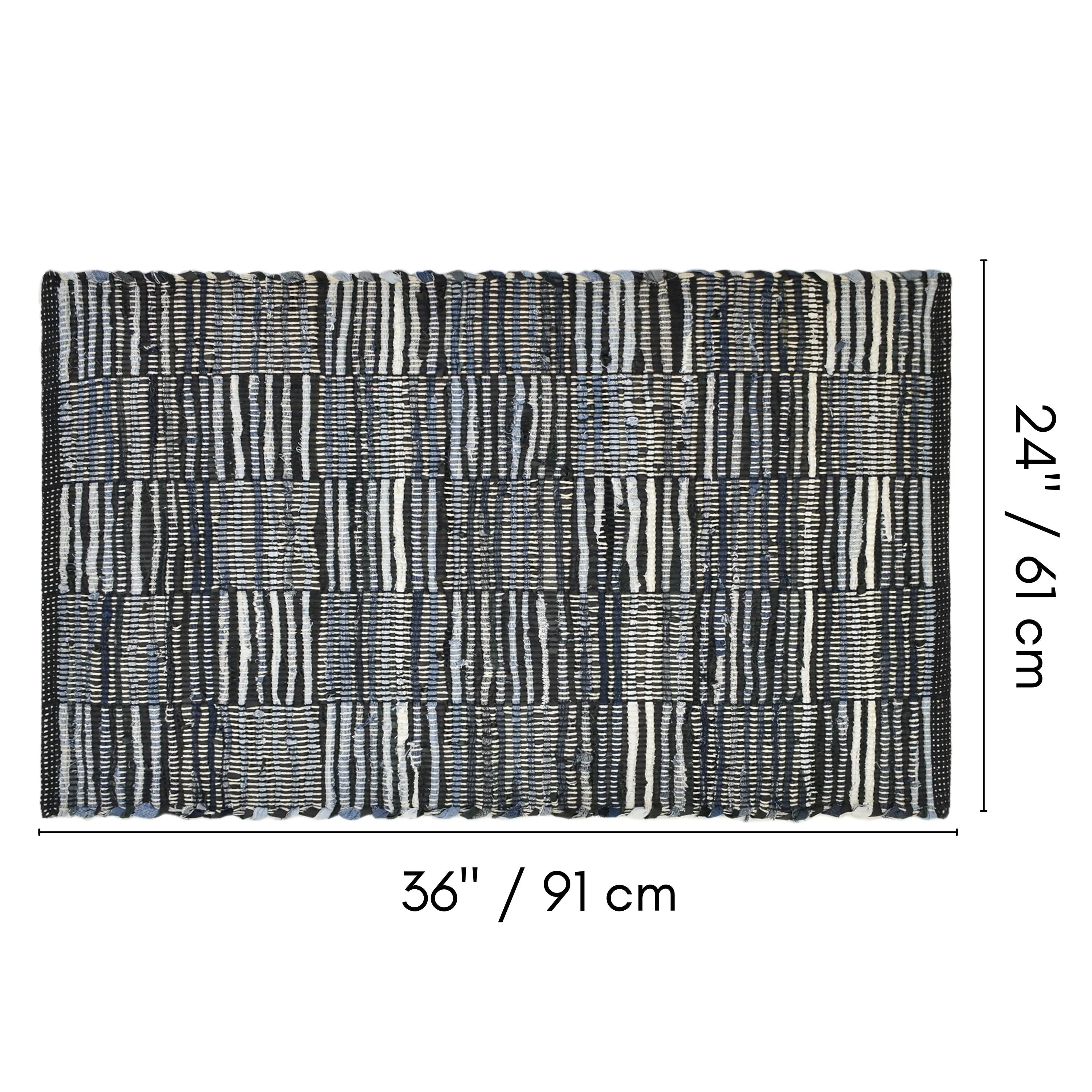 Fabstyles Denim Leather Checkerboard Handmade Area Rag Rug