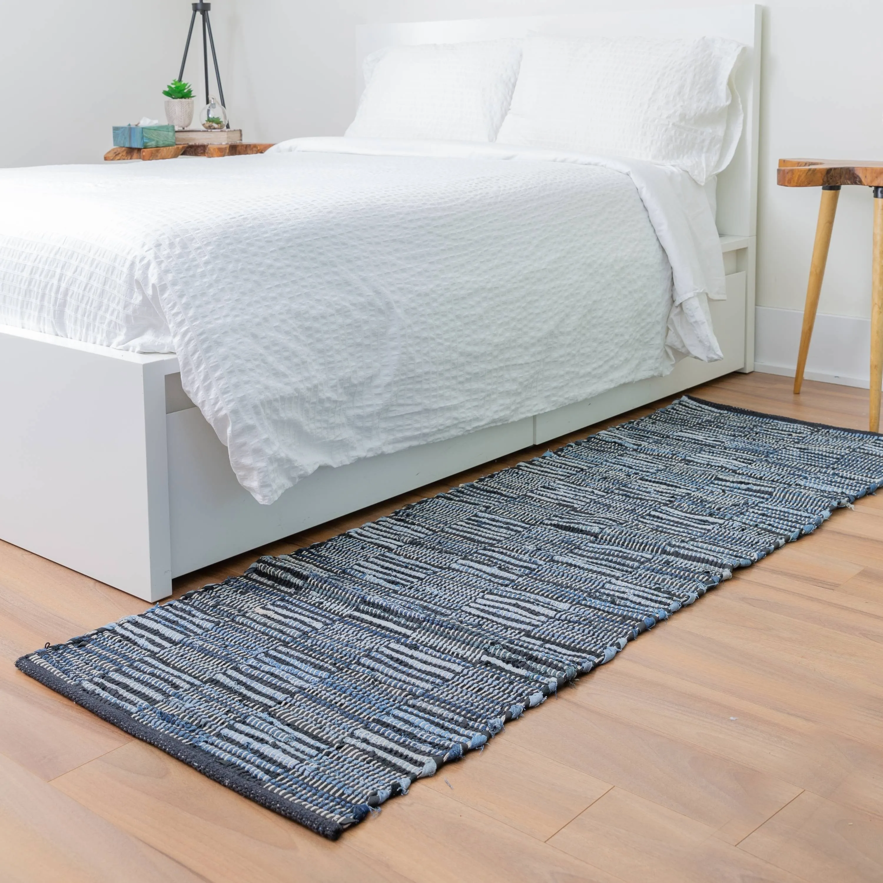 Fabstyles Denim Leather Checkerboard Handmade Area Rag Rug