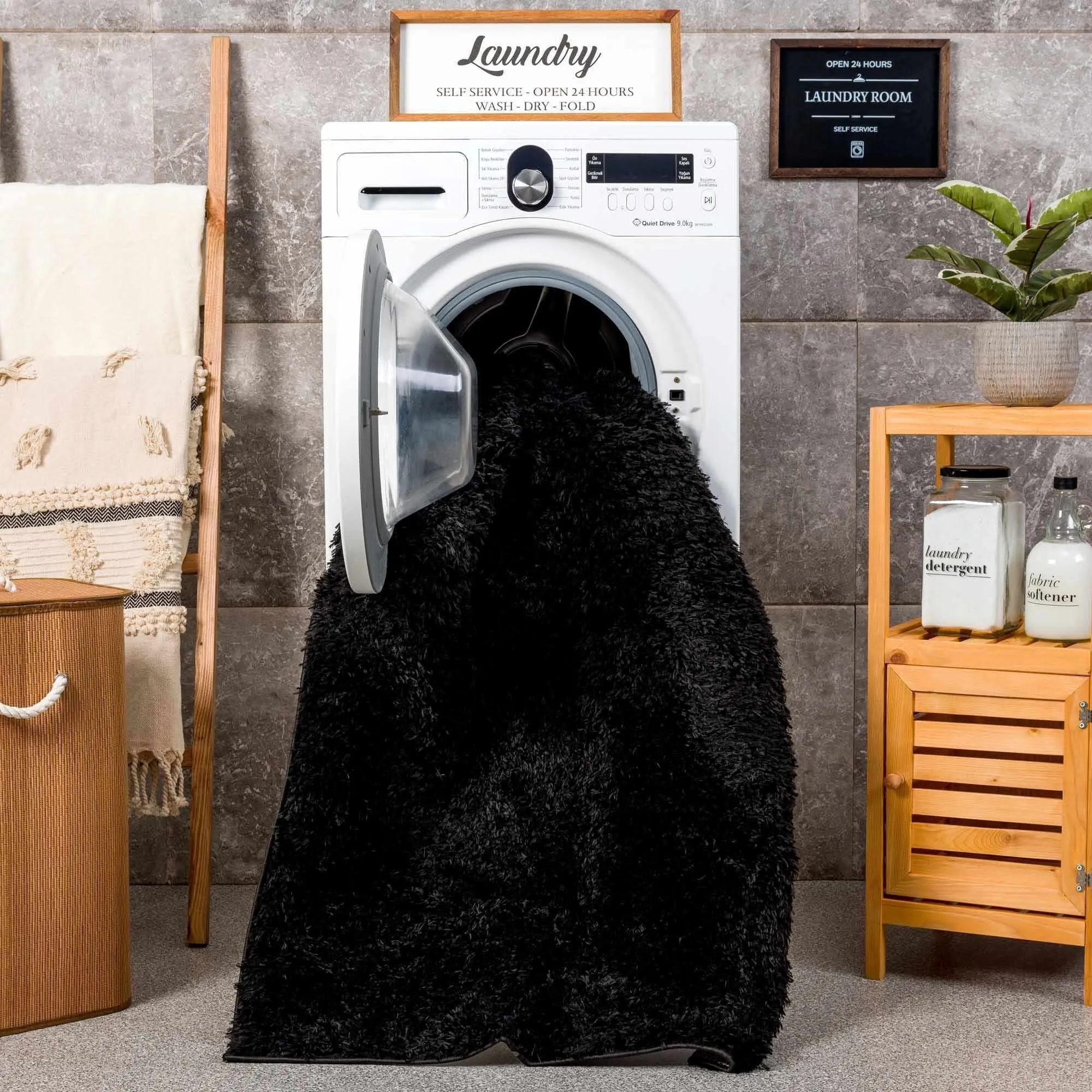 Faina Machine Washable Fluffy Carpet Solid Shag Plain Area Rug
