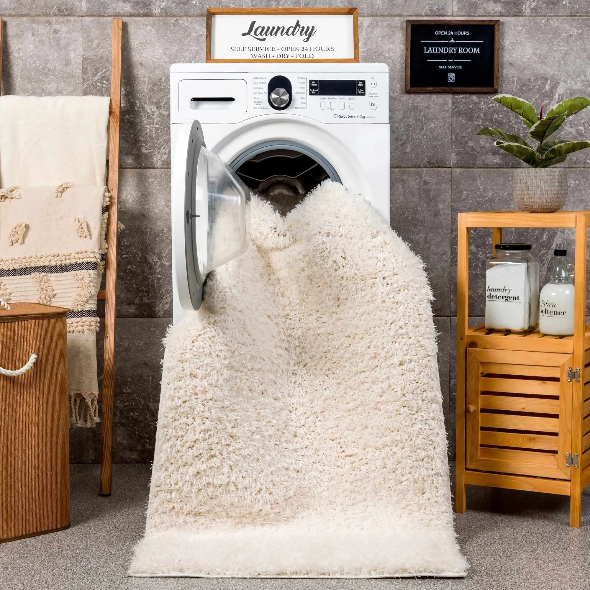 Faina Machine Washable Fluffy Carpet Solid Shag Plain Area Rug