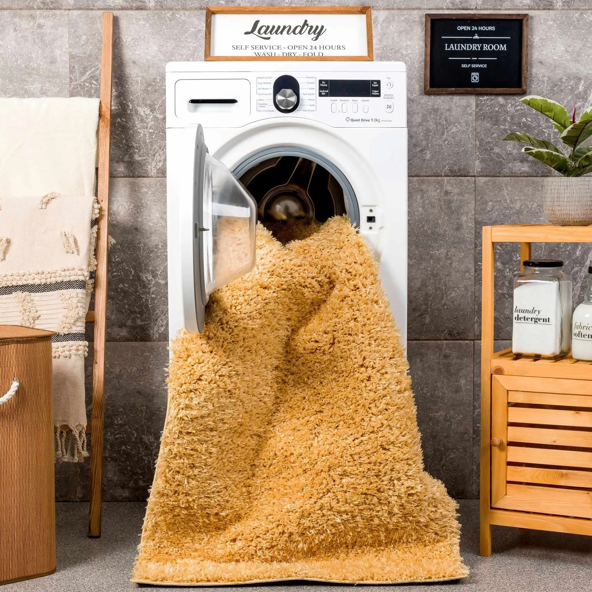 Faina Machine Washable Fluffy Carpet Solid Shag Plain Area Rug