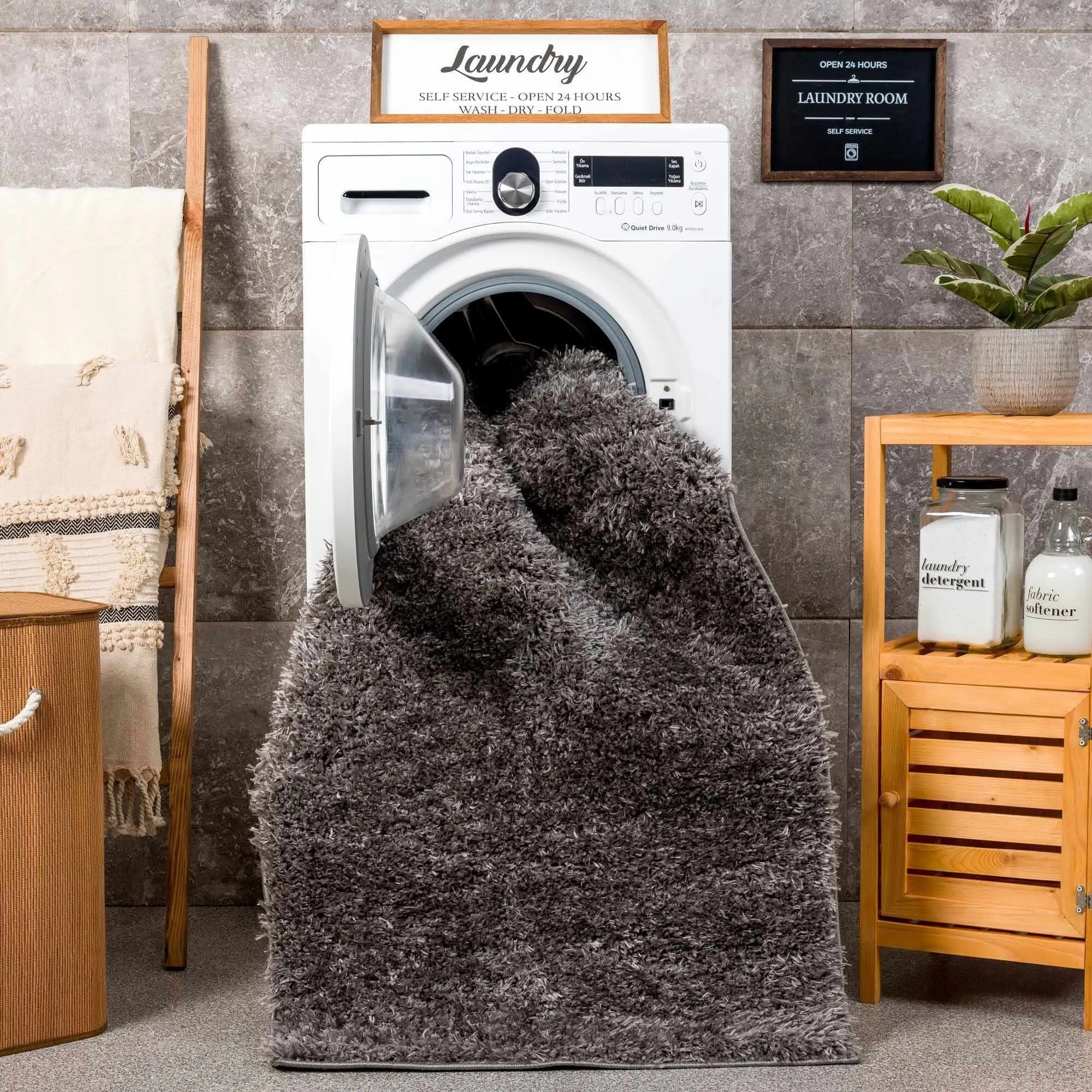 Faina Machine Washable Fluffy Carpet Solid Shag Plain Area Rug