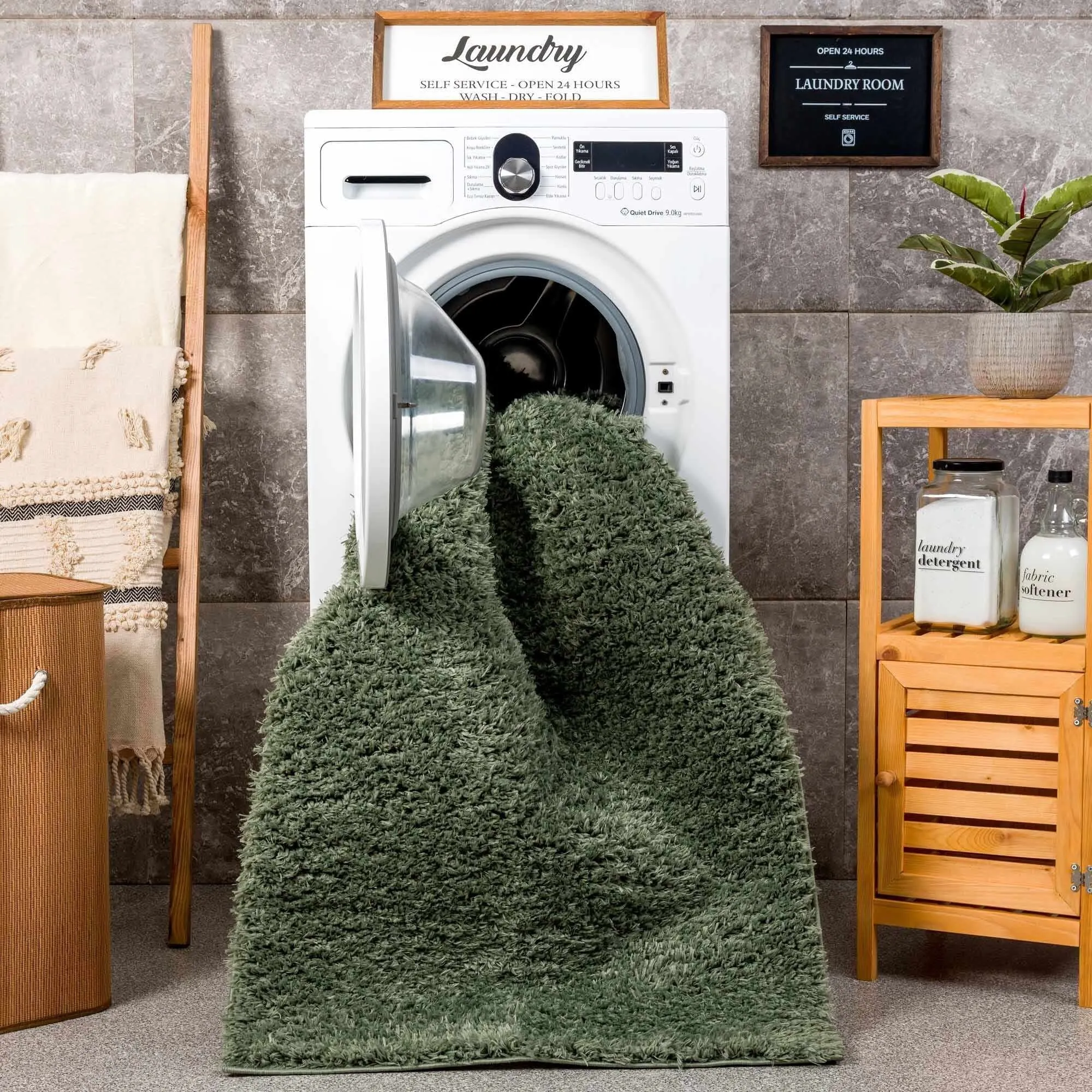 Faina Machine Washable Fluffy Carpet Solid Shag Plain Area Rug