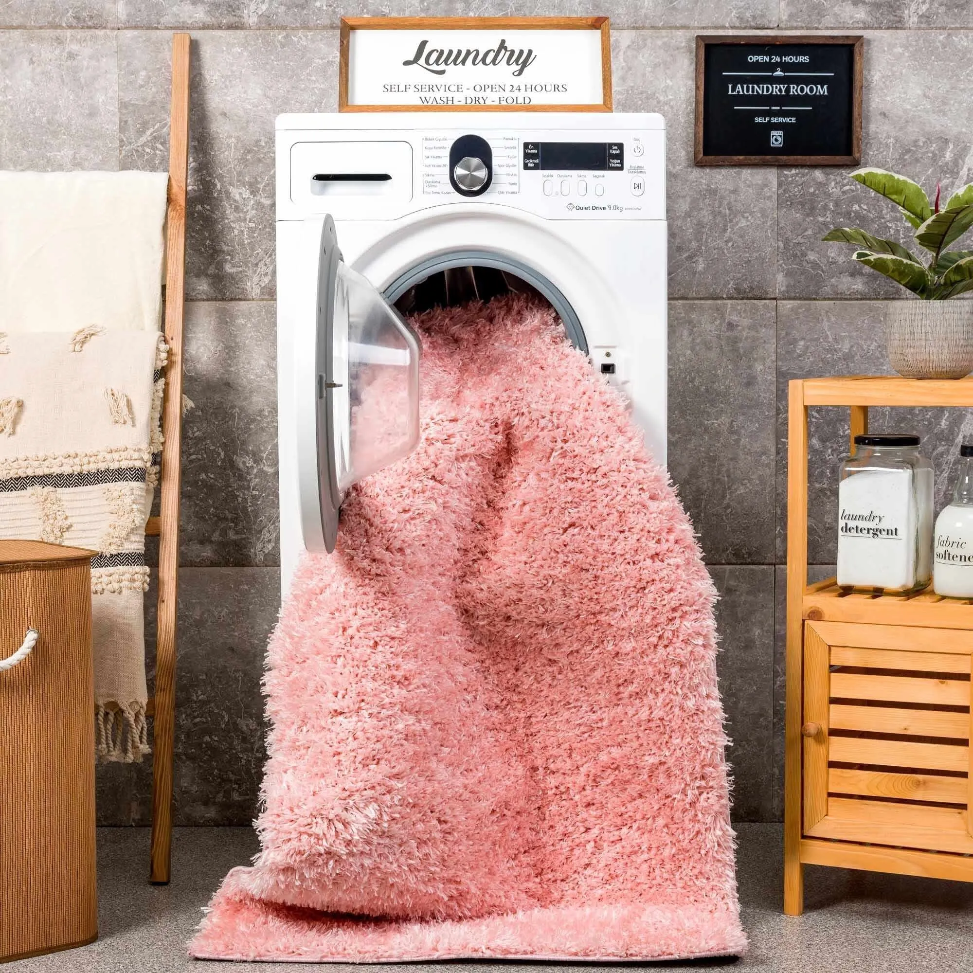 Faina Machine Washable Fluffy Carpet Solid Shag Plain Area Rug