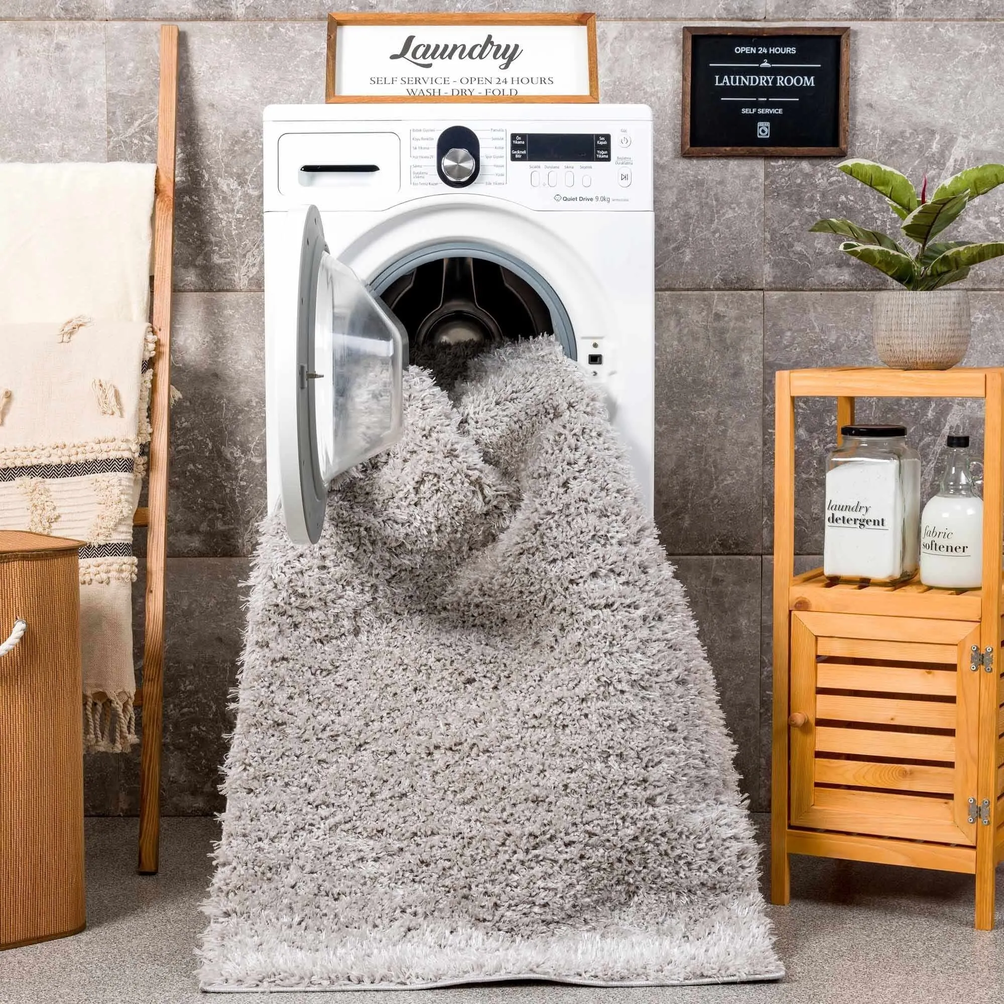 Faina Machine Washable Fluffy Carpet Solid Shag Plain Area Rug