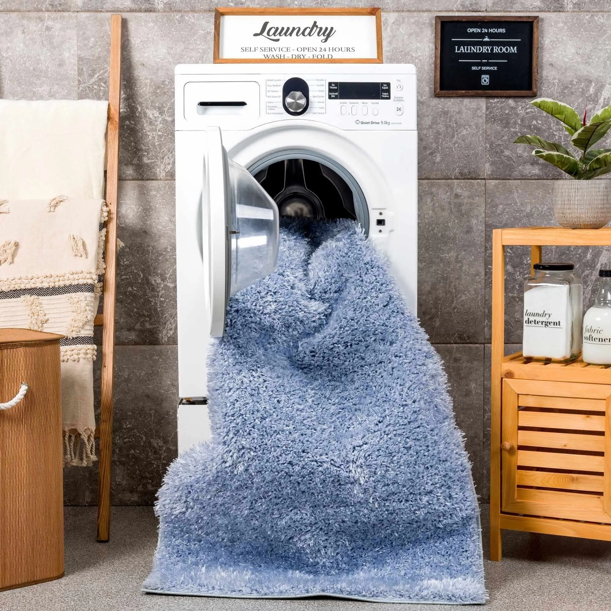 Faina Machine Washable Fluffy Carpet Solid Shag Plain Area Rug