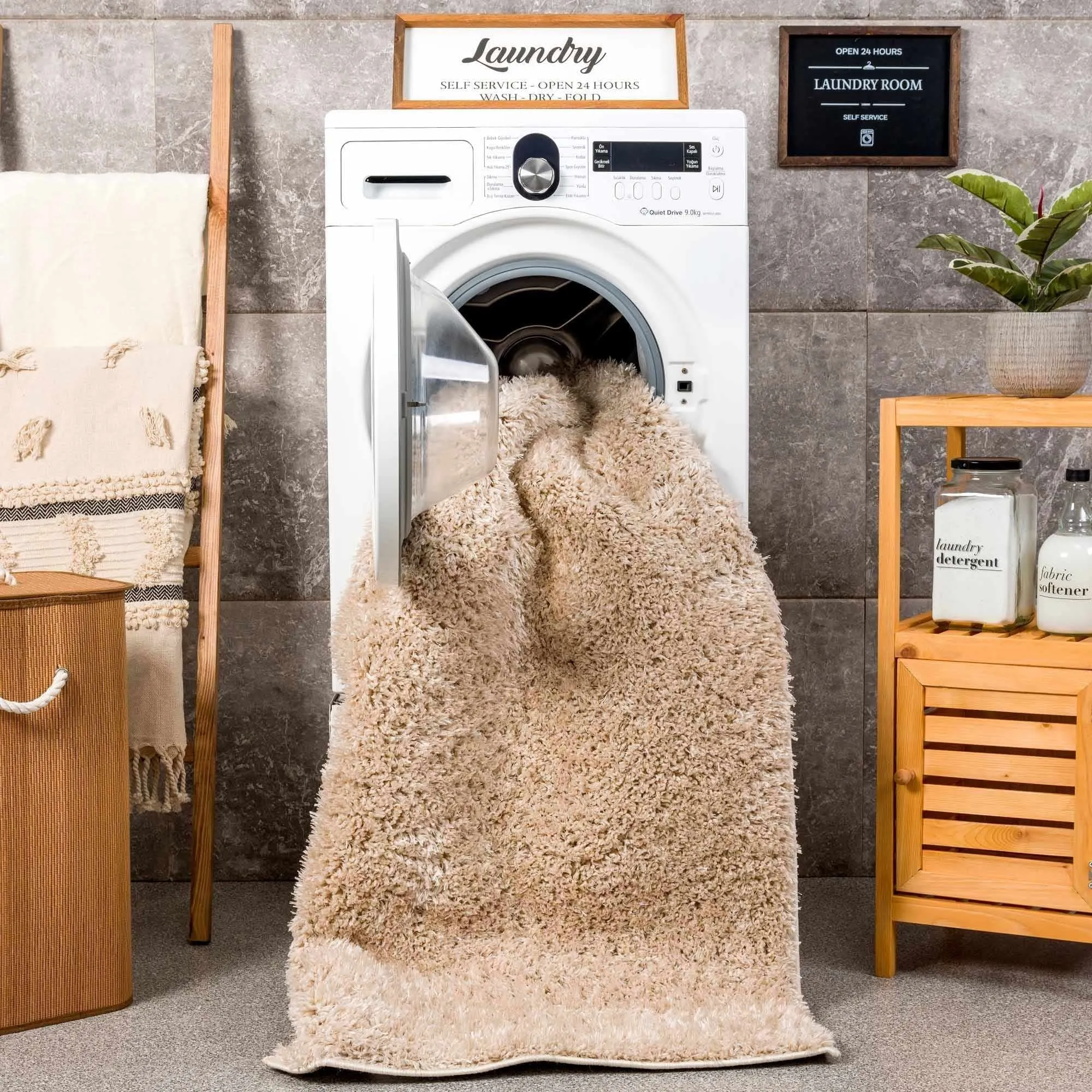 Faina Machine Washable Fluffy Carpet Solid Shag Plain Area Rug