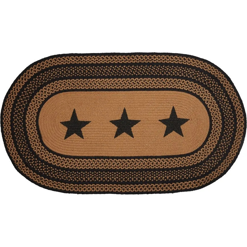 Farmhouse Jute Rug Oval Stencil Stars w/ Pad 27x48 - 27 x 48