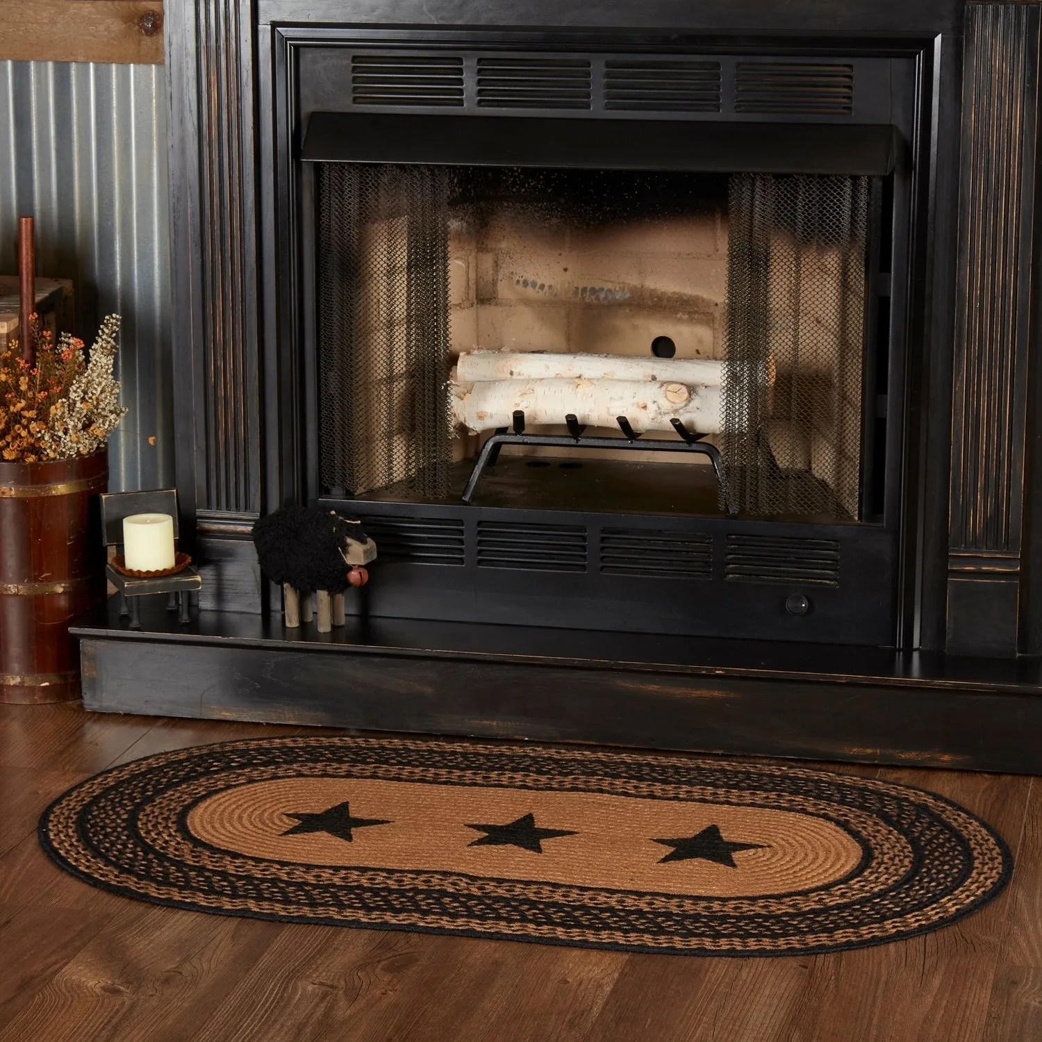 Farmhouse Jute Rug Oval Stencil Stars w/ Pad 27x48 - 27 x 48
